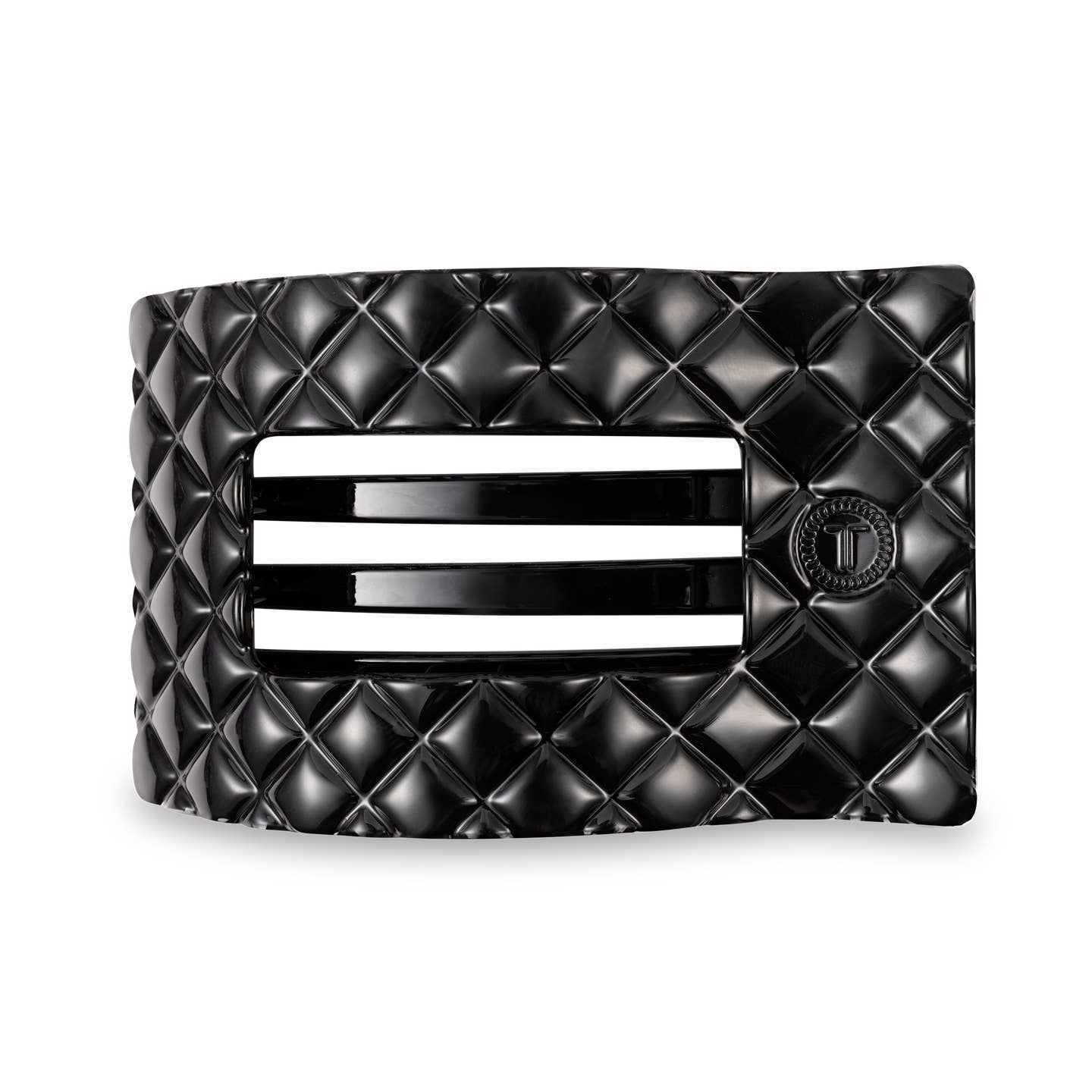 Jet Black Quilted Rectangle Flat Hair Clip