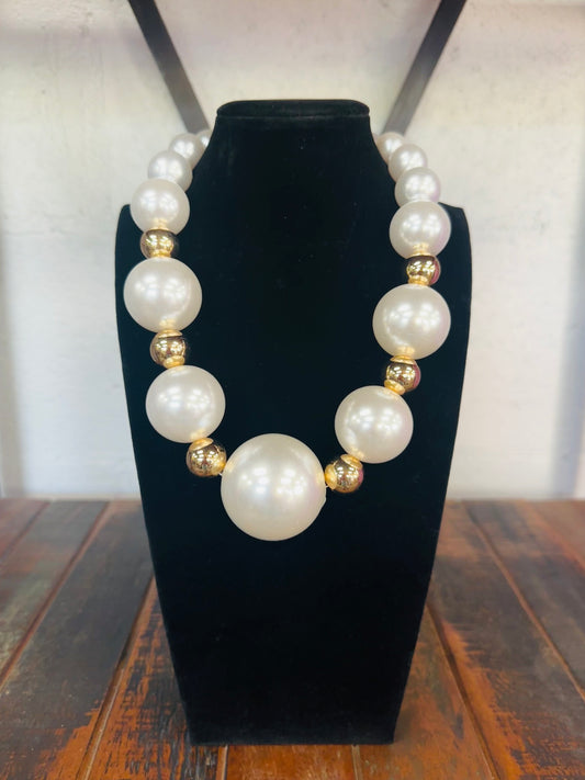 The Pearl + Gold Bold Beaded Statement Necklace