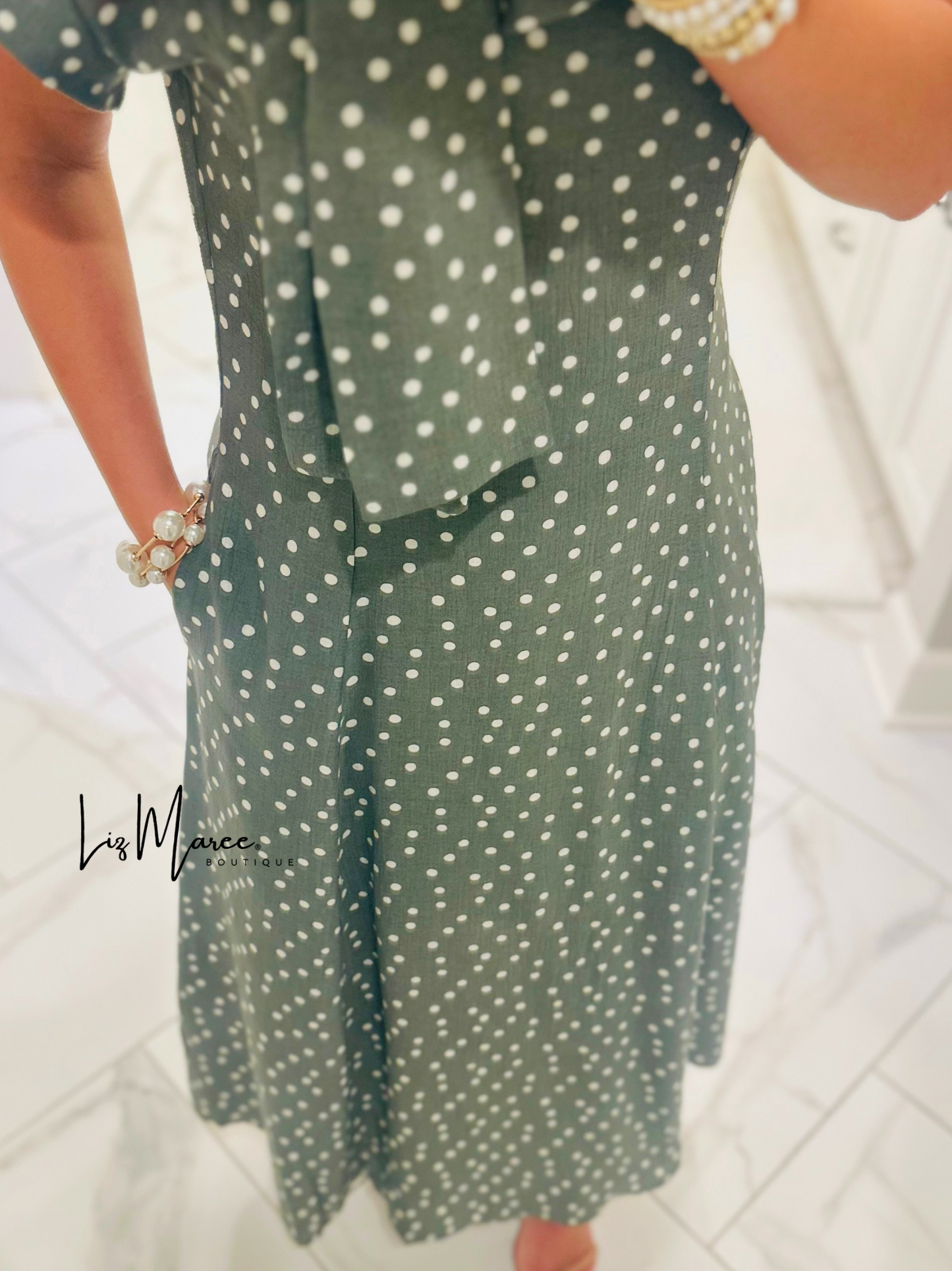 The Margo Olive Polka Dot Midi Dress
