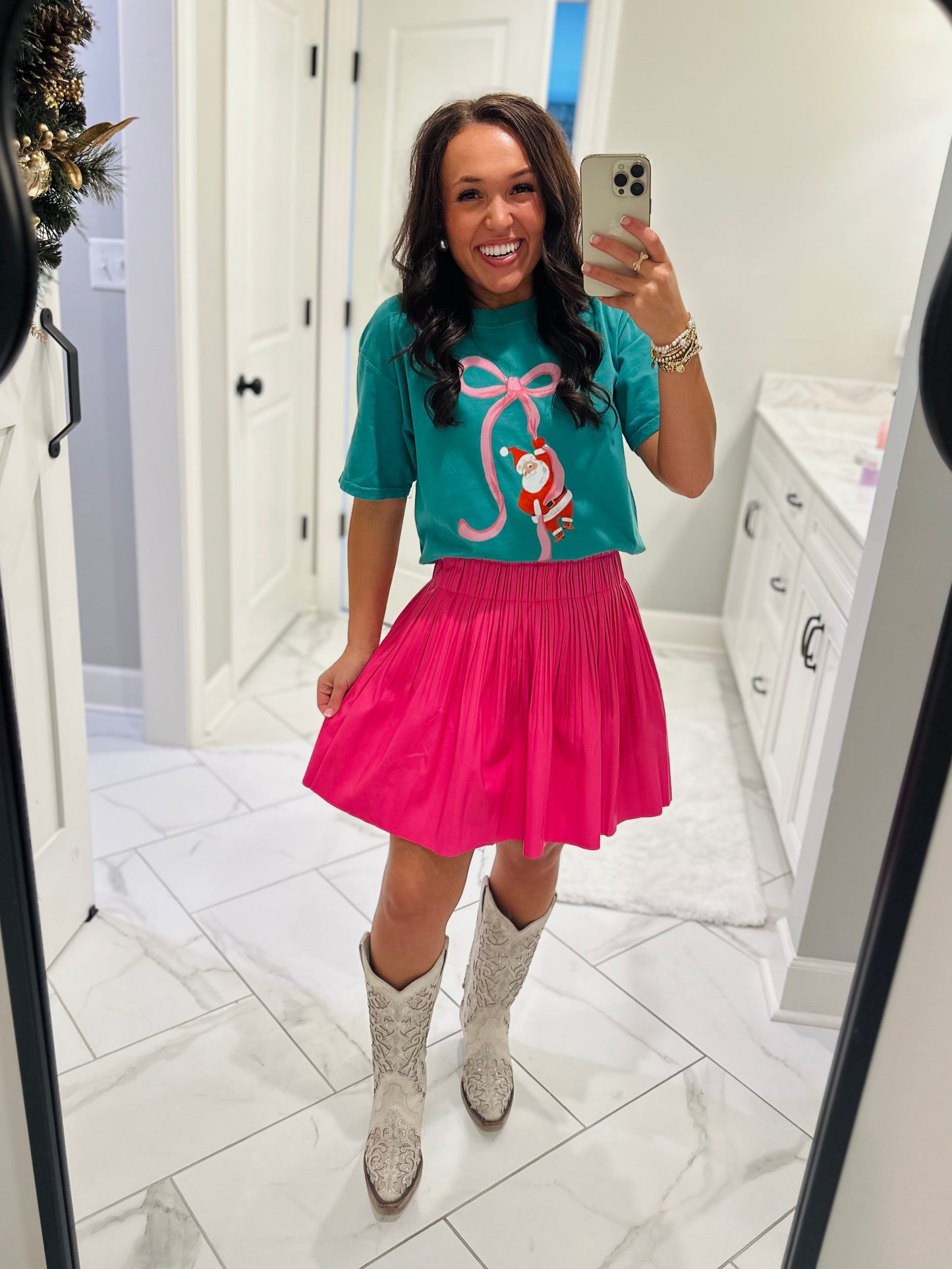 The Annie Hot Pink Leather Pleated Skirt