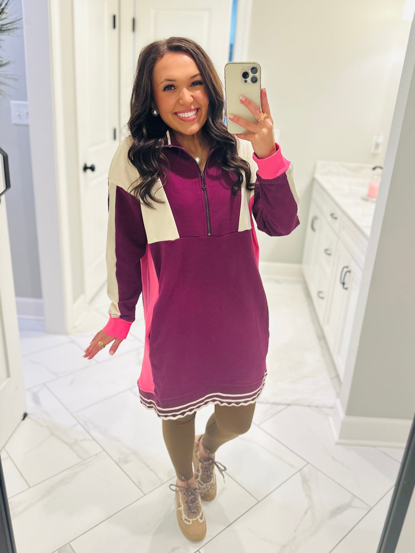 The Mal Purple + Pink Colorblock Quarter-Zip Dress