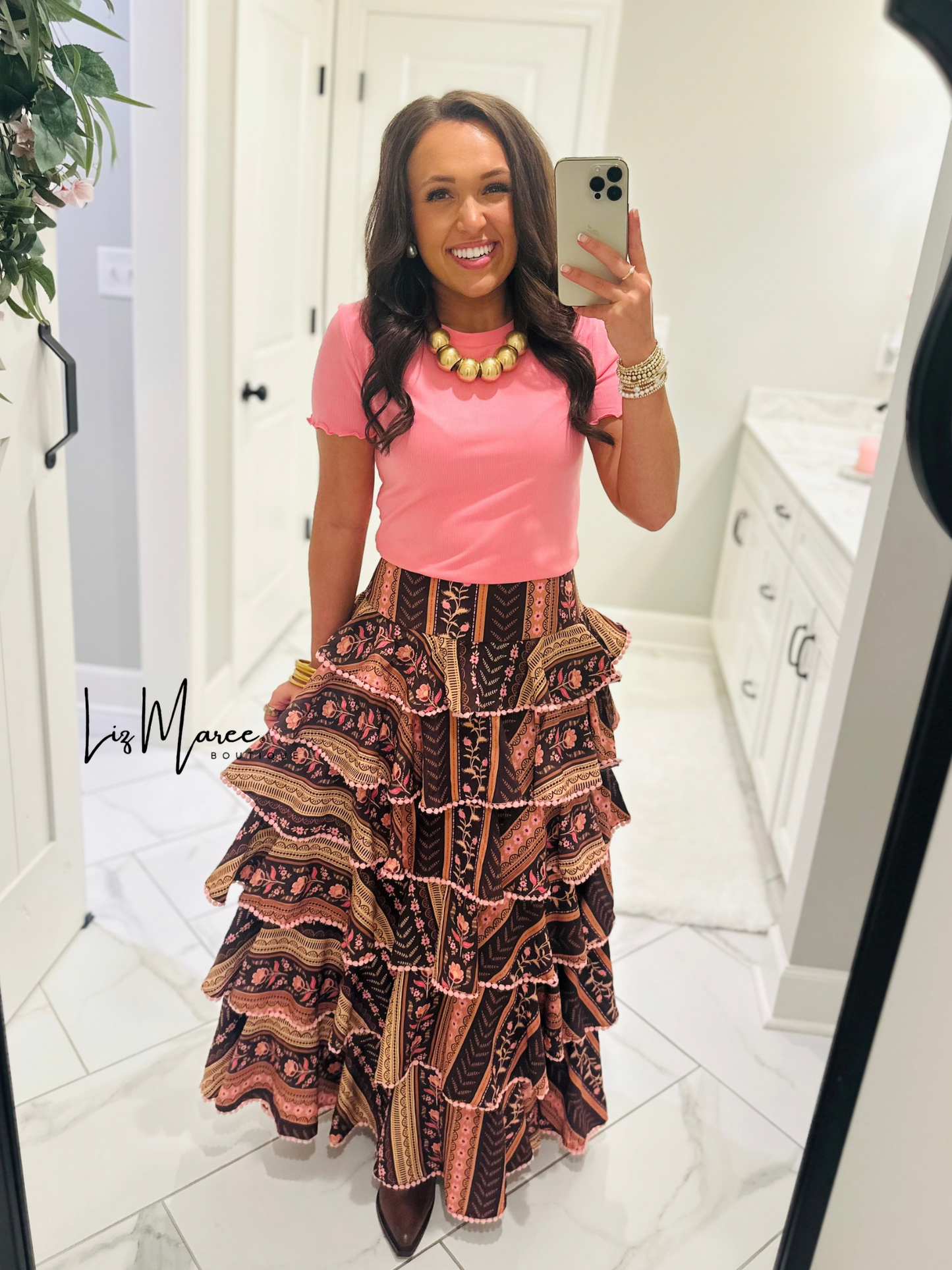 The Aubree Chocolate Brown Tiered Maxi Skirt