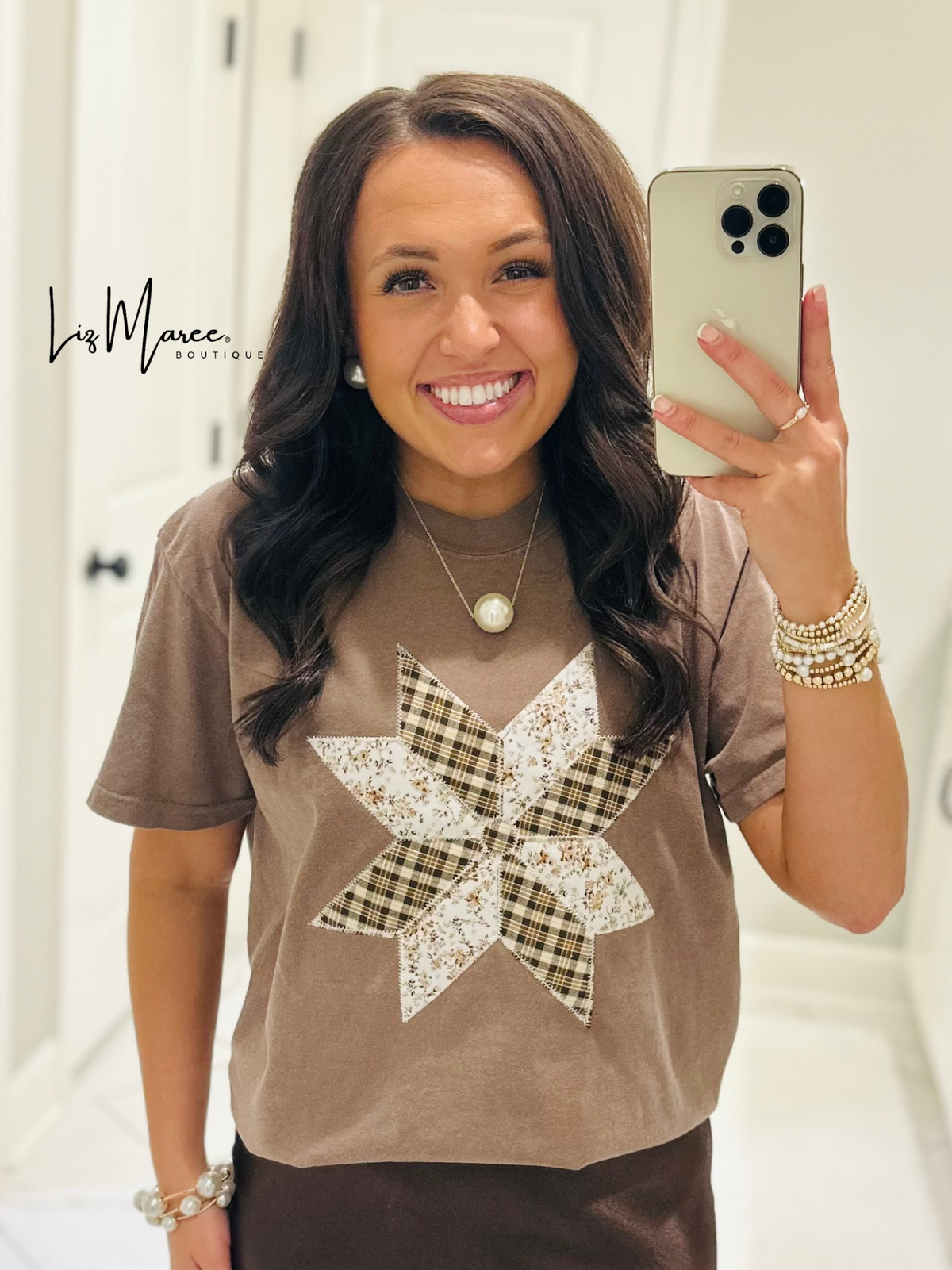 The Brown Quilted Star Embroidered Tee