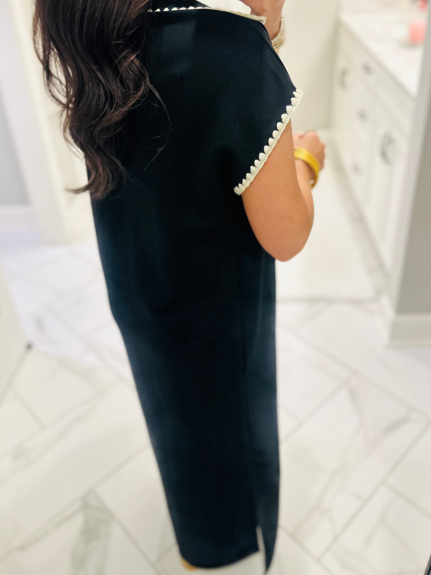The Sarah Black Collared Stitch Midi Dress