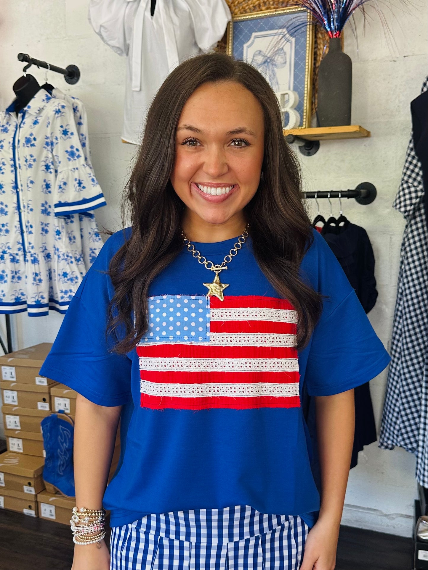 The Sweet Land of Liberty American Flag Applique Tee
