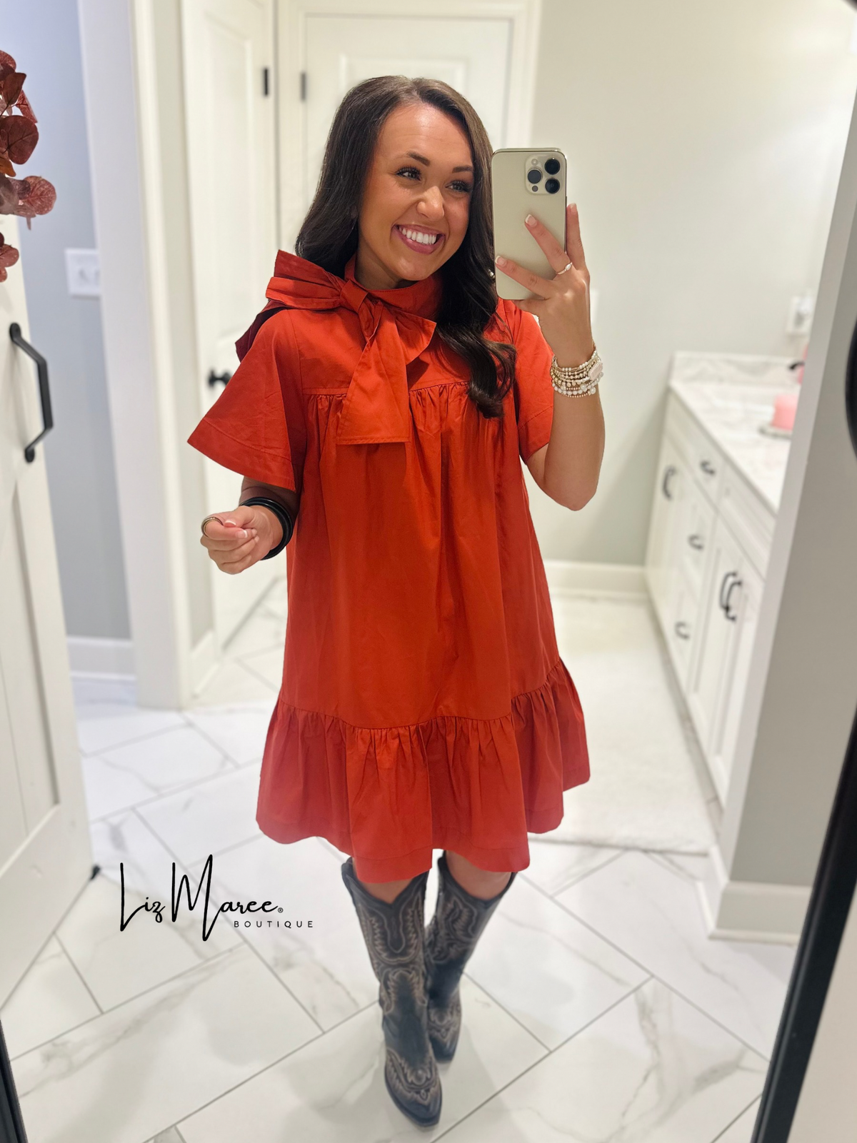 The Melody Brick Poplin Bow Dress