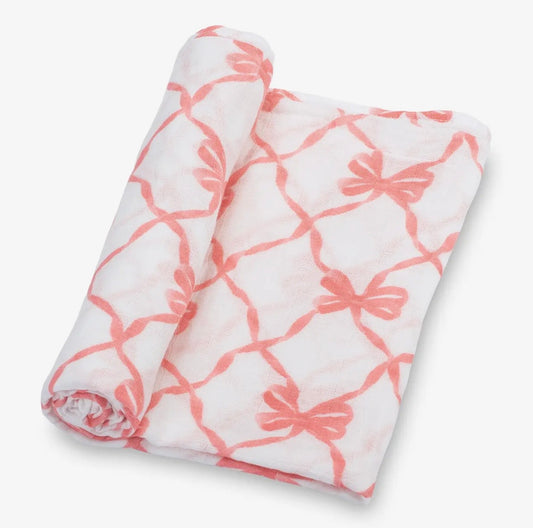 The Pink Beautiful Bow Muslin Swaddle Blanket