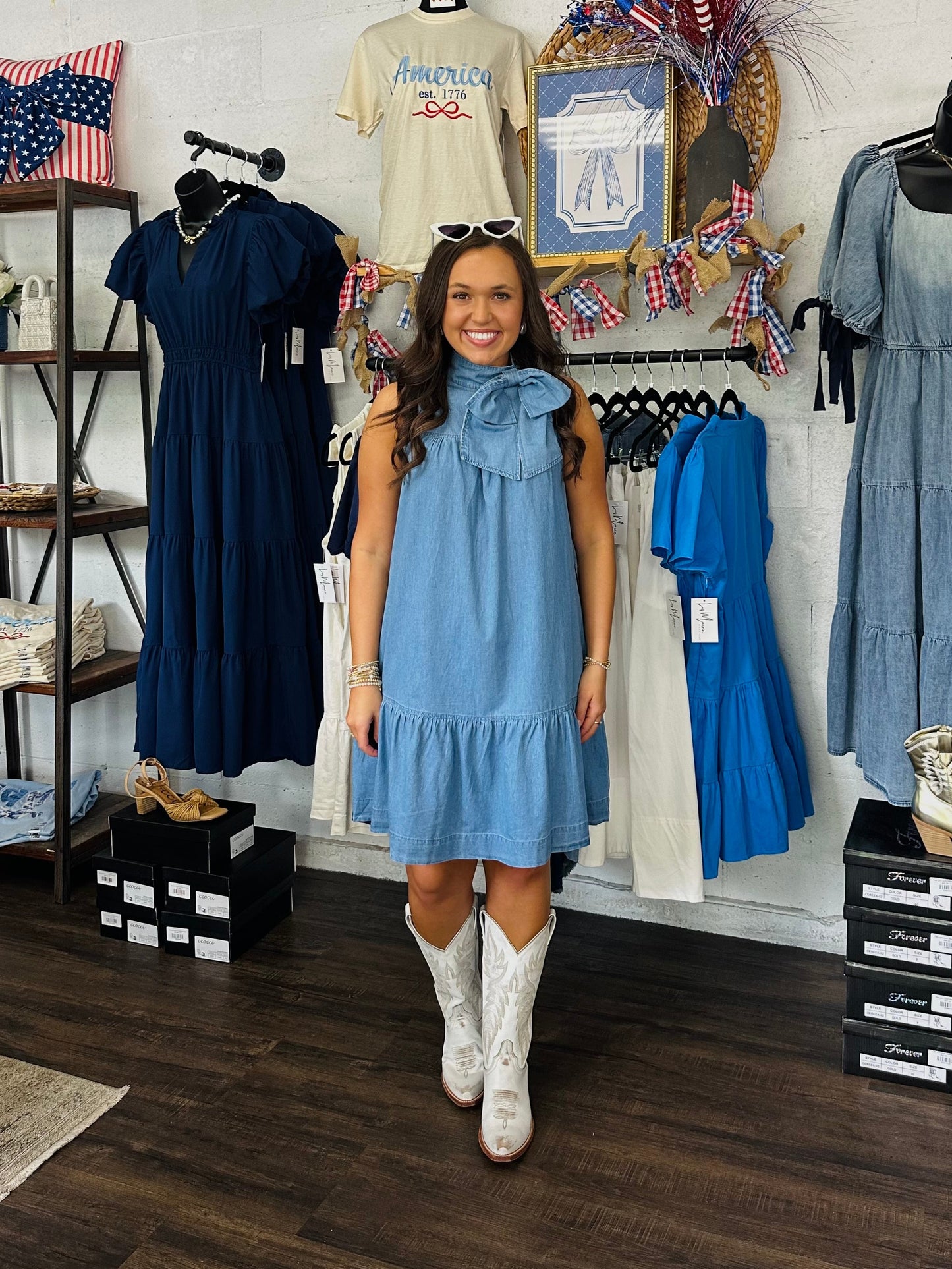 The Skylah Denim Bow Dress
