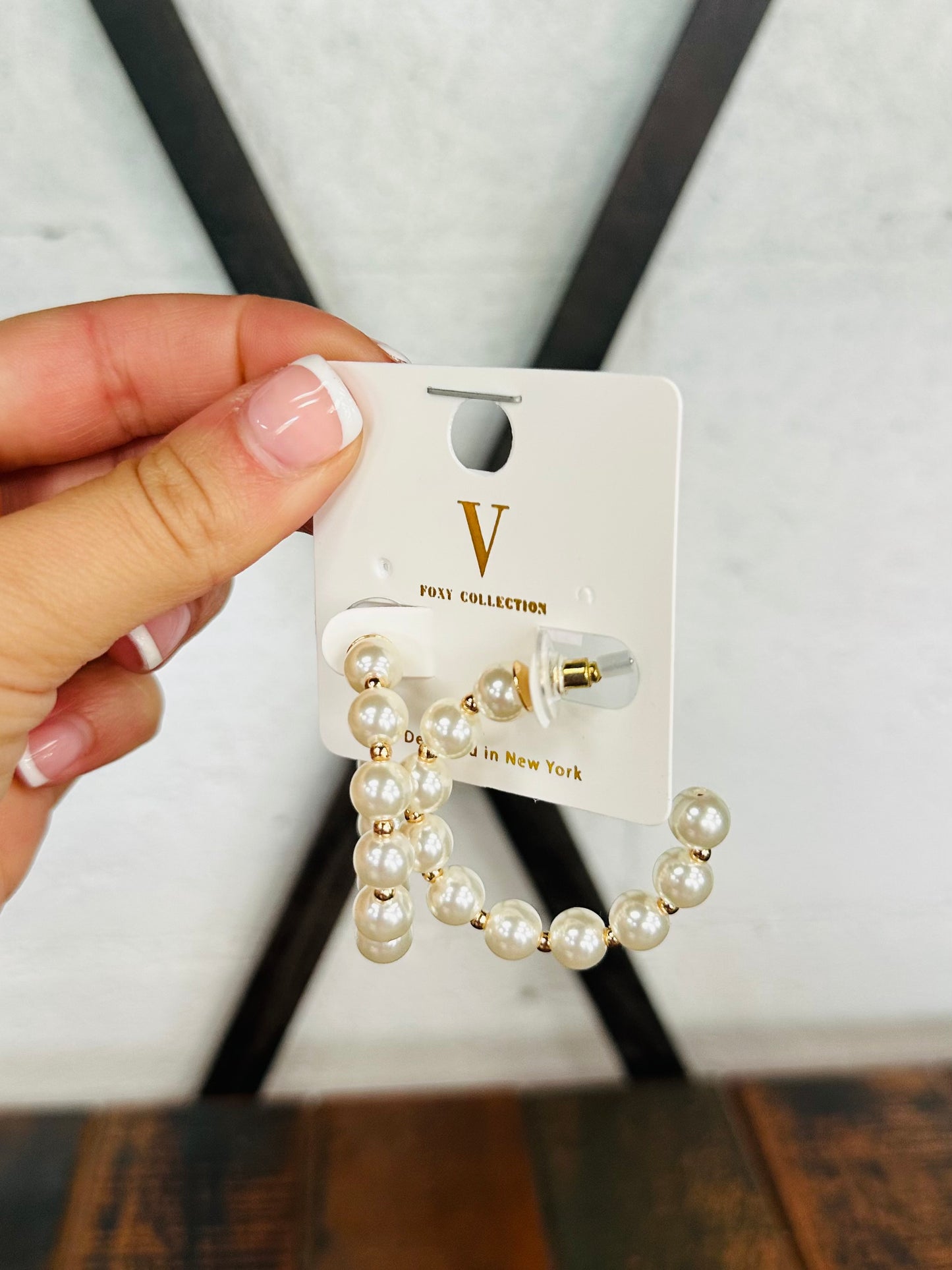 40mm Cream + Gold Pearl Bead Hoops
