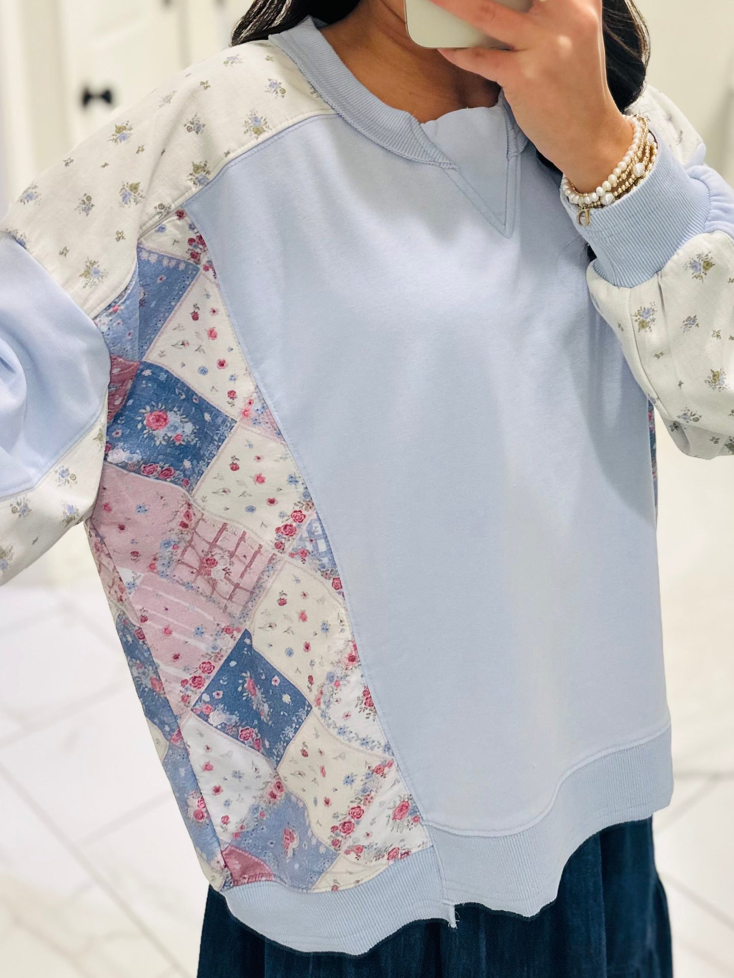 The Naomi Blue Pastel Patchwork Pullover