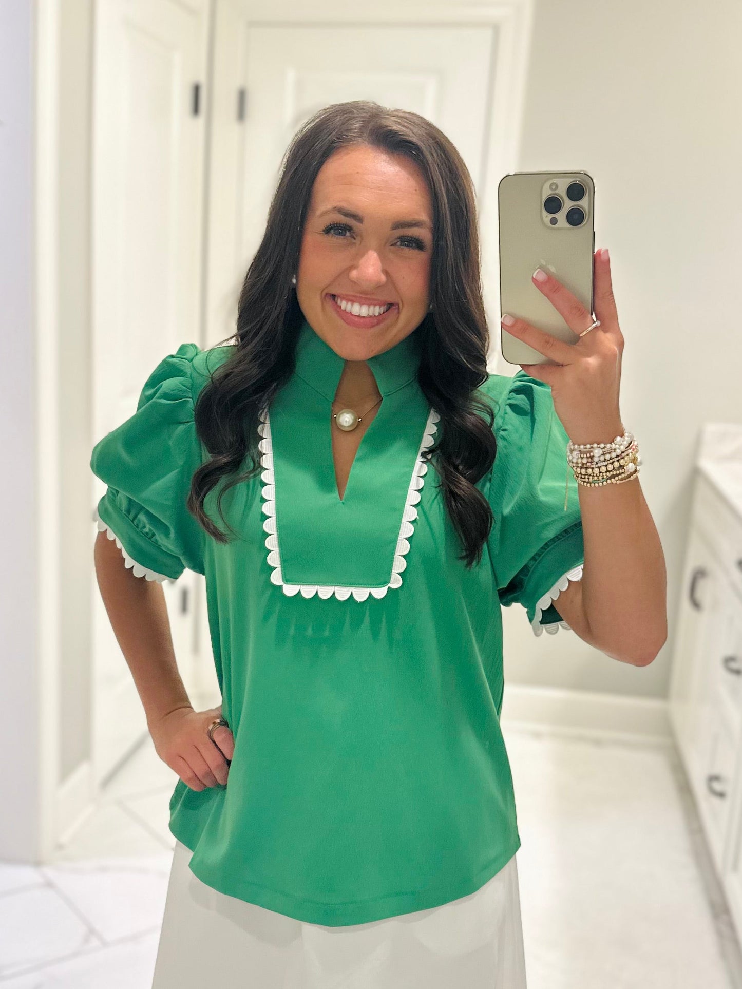 The Faye Kelly Green Scallop Detail Top