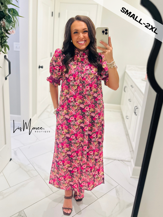 The Anabelle Magenta Floral Midi Dress