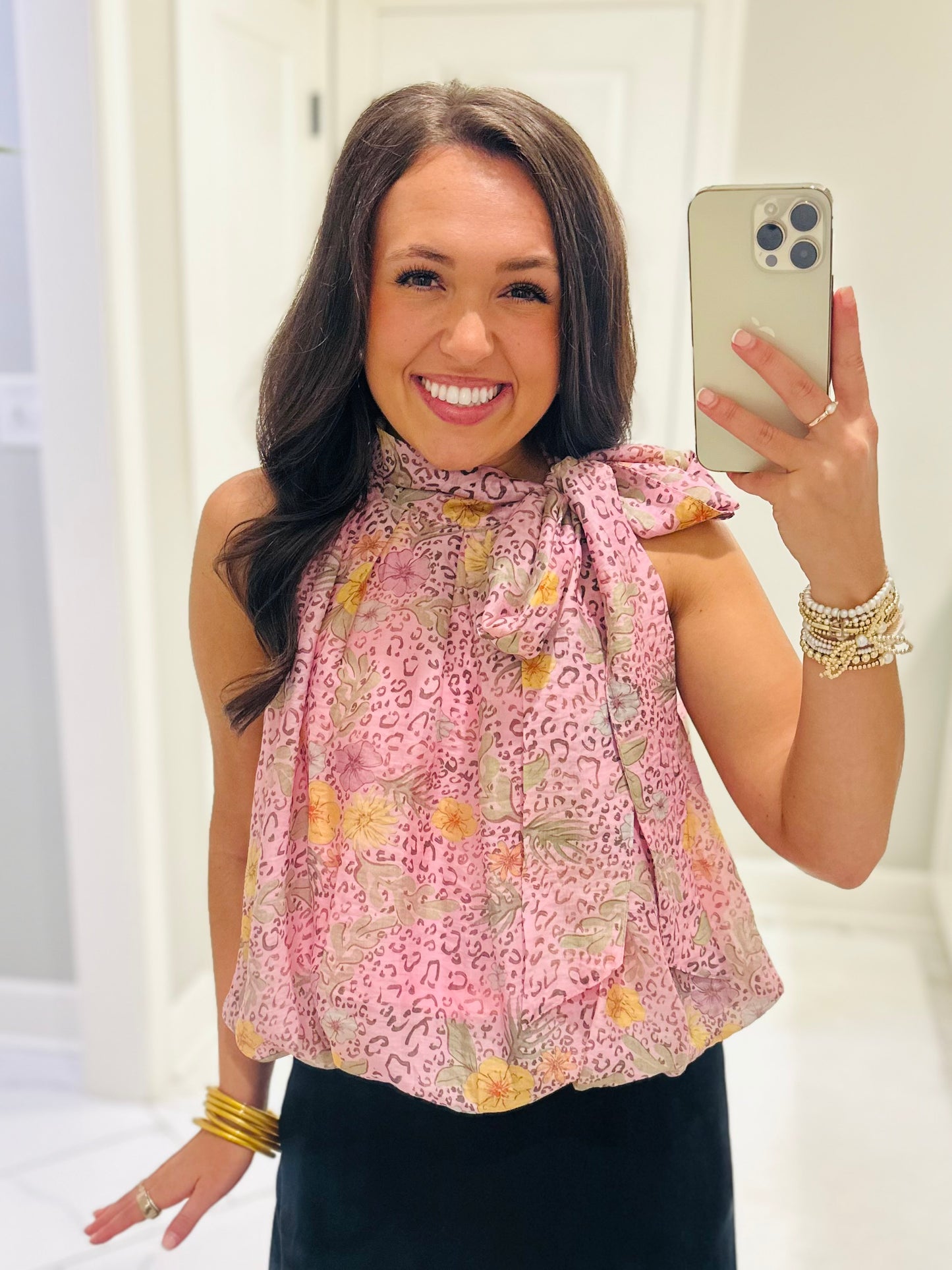 The Fable Pink Leopard Floral Top