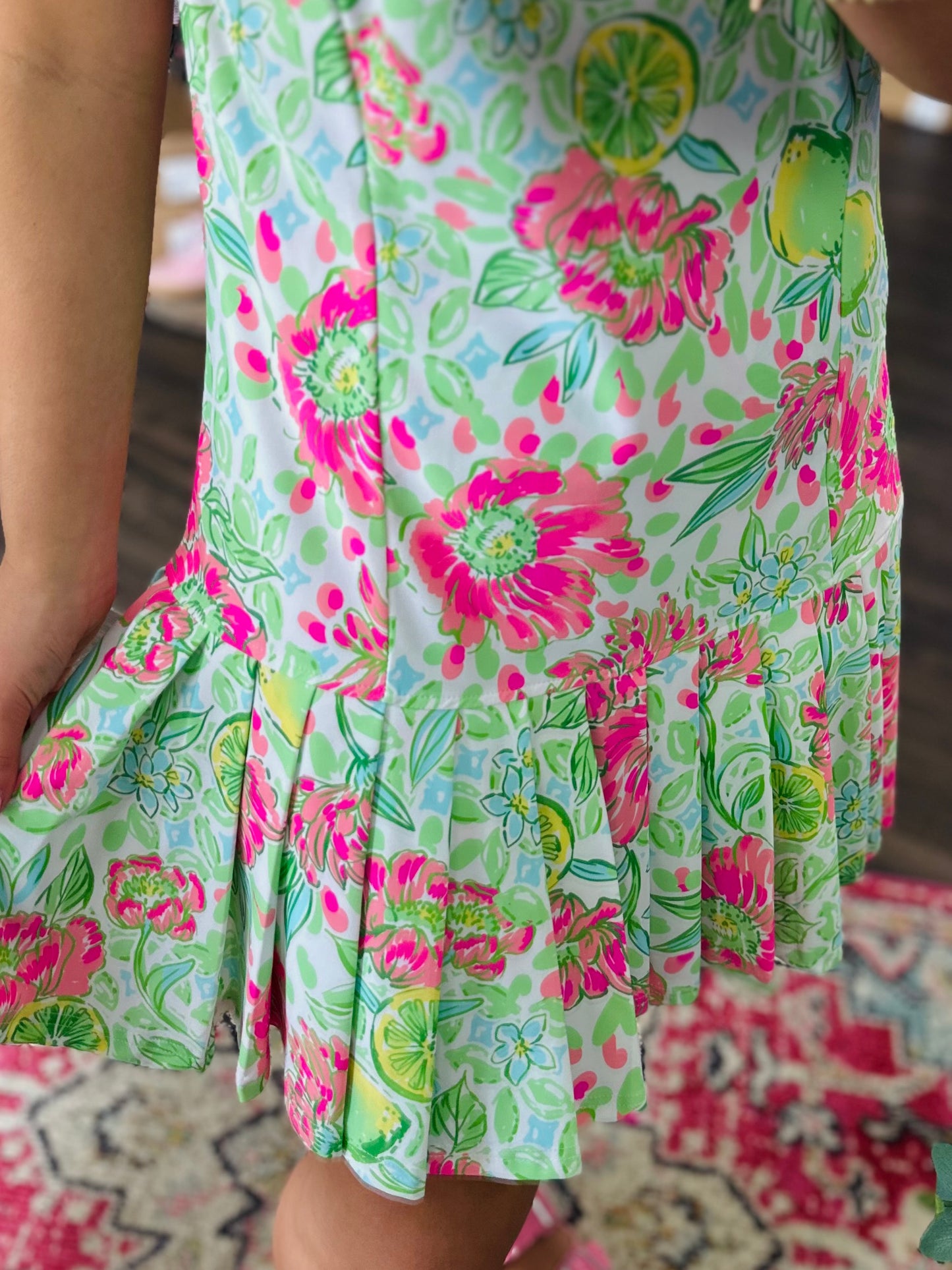 The Sunlee Pink Floral Pleated Dress