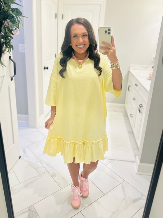 The Lena Lemon Yellow Ruffle Bottom Tunic Dress