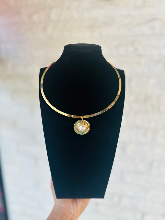 Pearl Stone Pendant Wrap Necklace