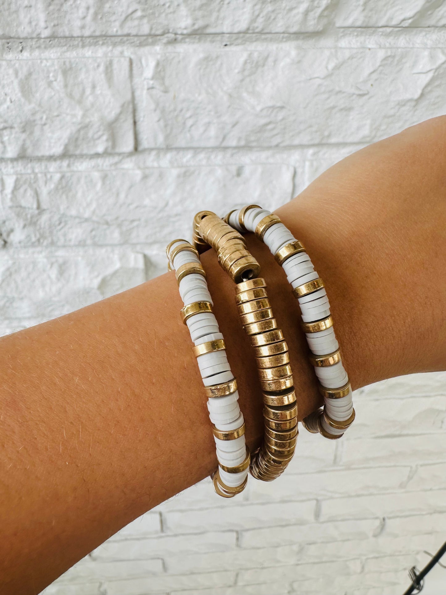 Light Gray Multi Rubber Disc Stretch Bracelet Stacks