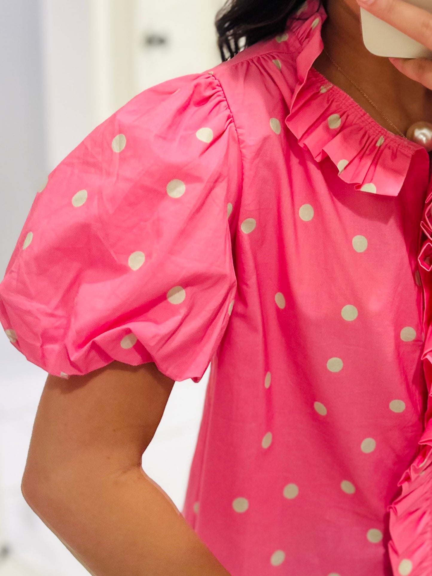 The June Pink + Green Polka Dot Top