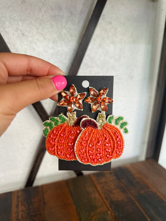 Beaded Pumpkin Earrings