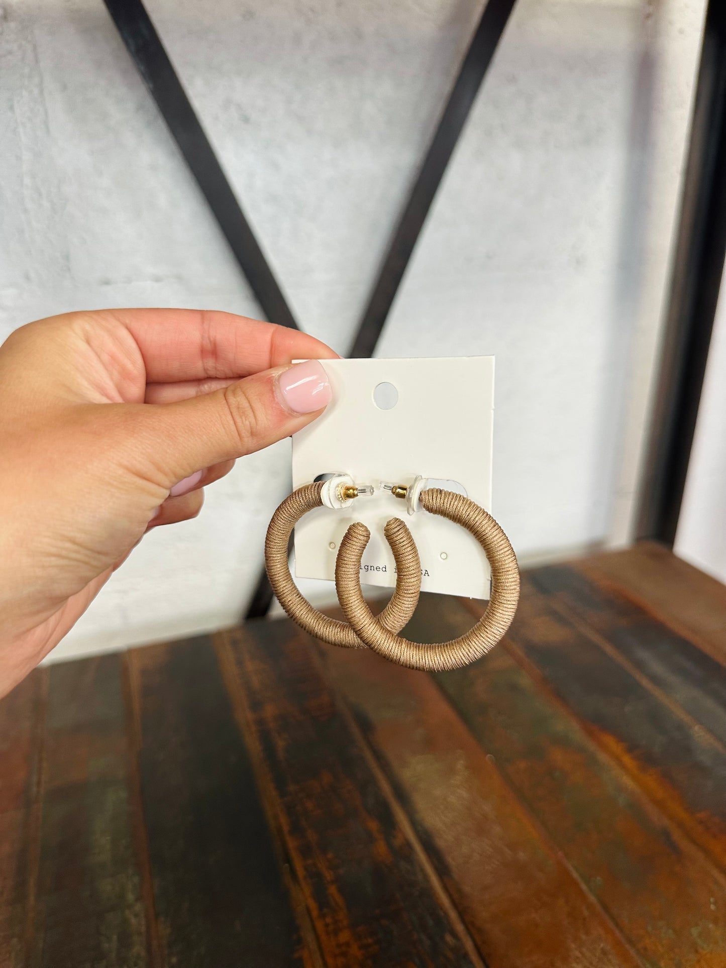 Tan Thread Hoops