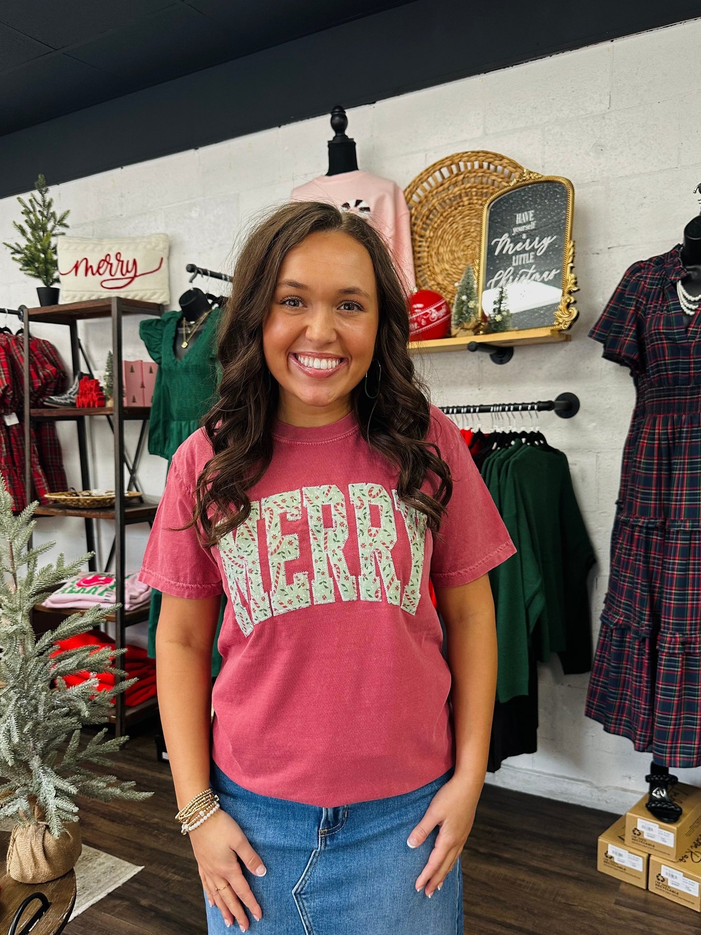 Vintage Candy Cane Christmas Embroidered Tee