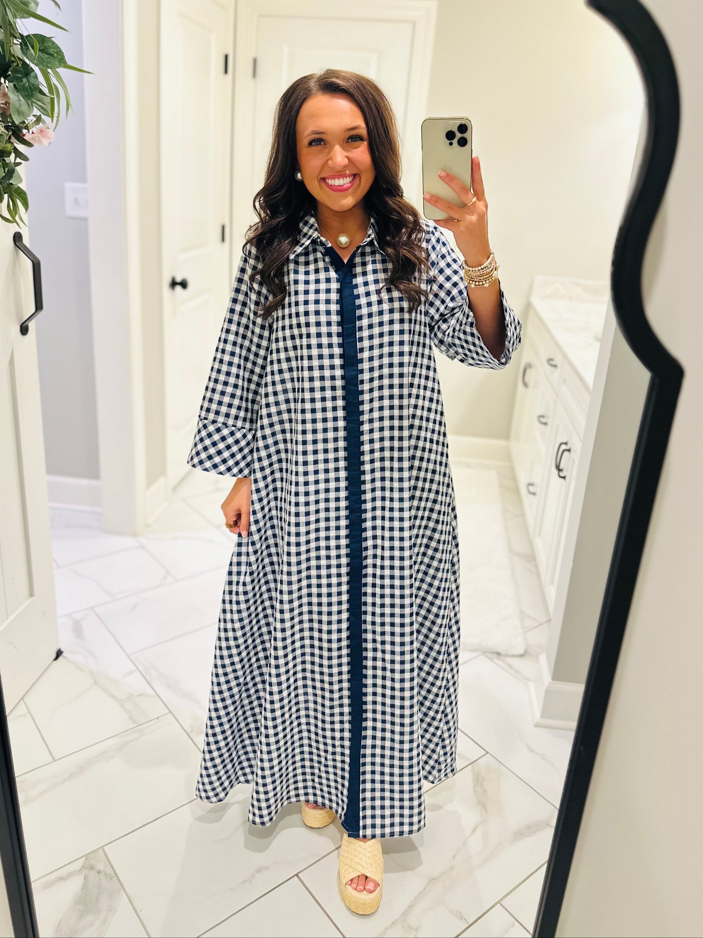 The Hattie Navy Gingham Midi Dress