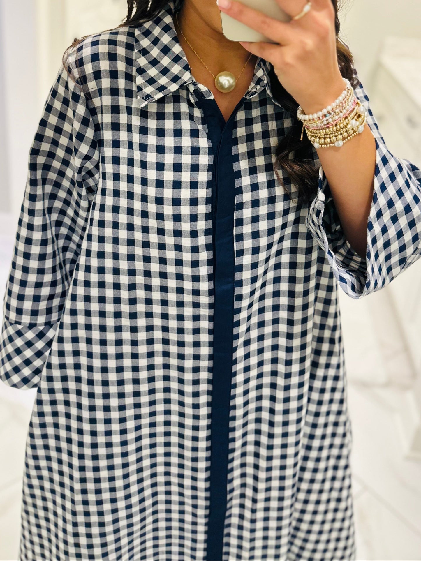 The Hattie Navy Gingham Midi Dress