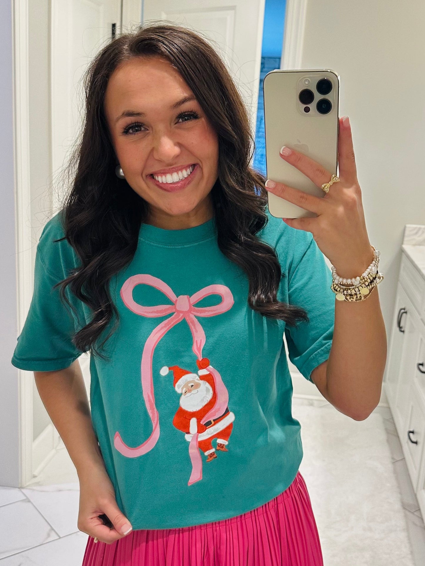 The Bow + Santa Christmas Tee