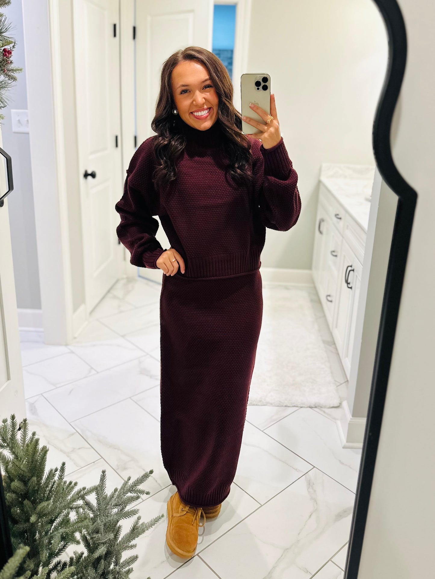 The Denver Maroon Sweater & Skirt Set