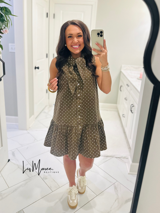 The Stella Brown Polka Dot Denim Dress