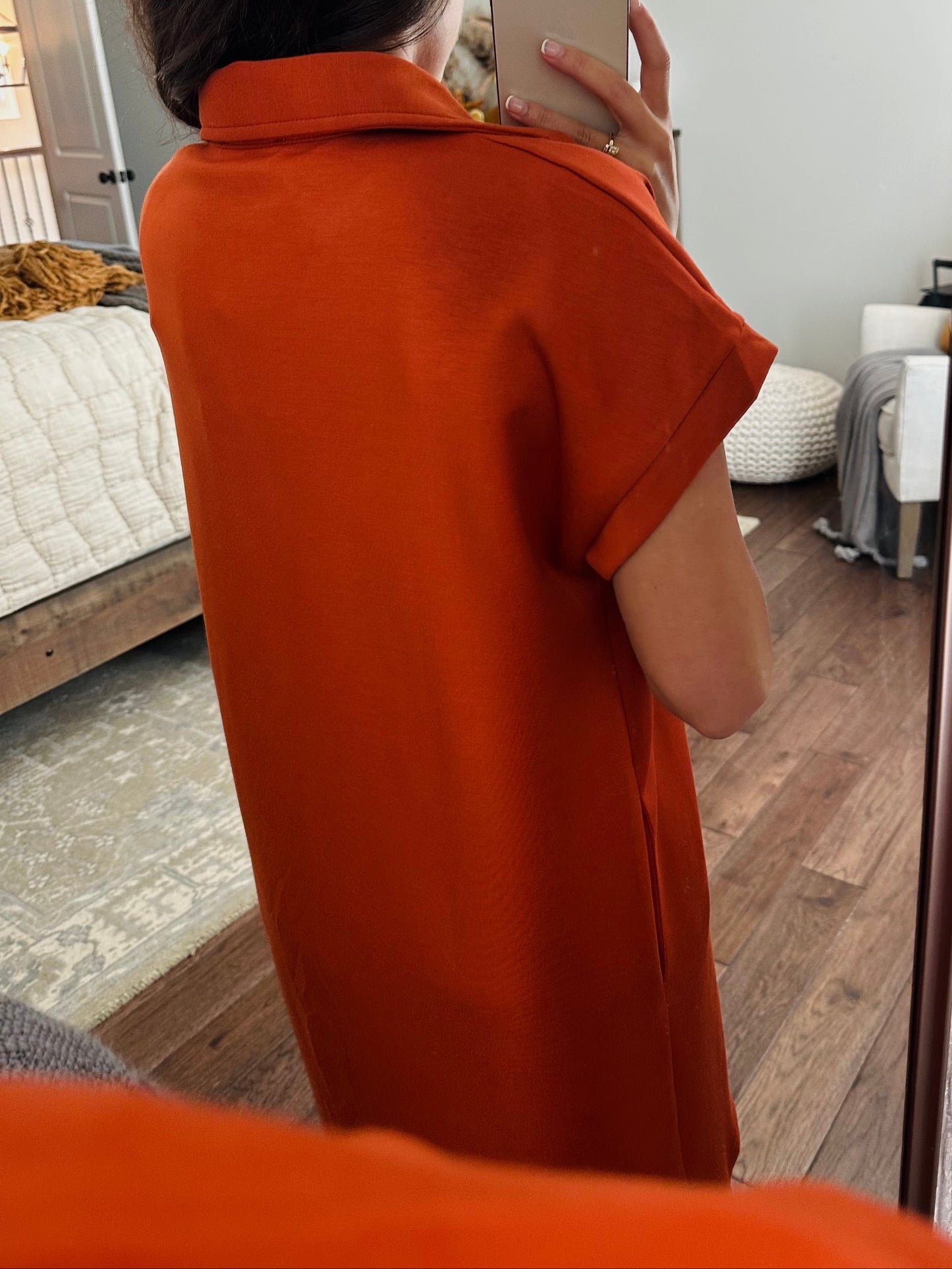 The Briar Burnt Orange V-neck Shift Dress