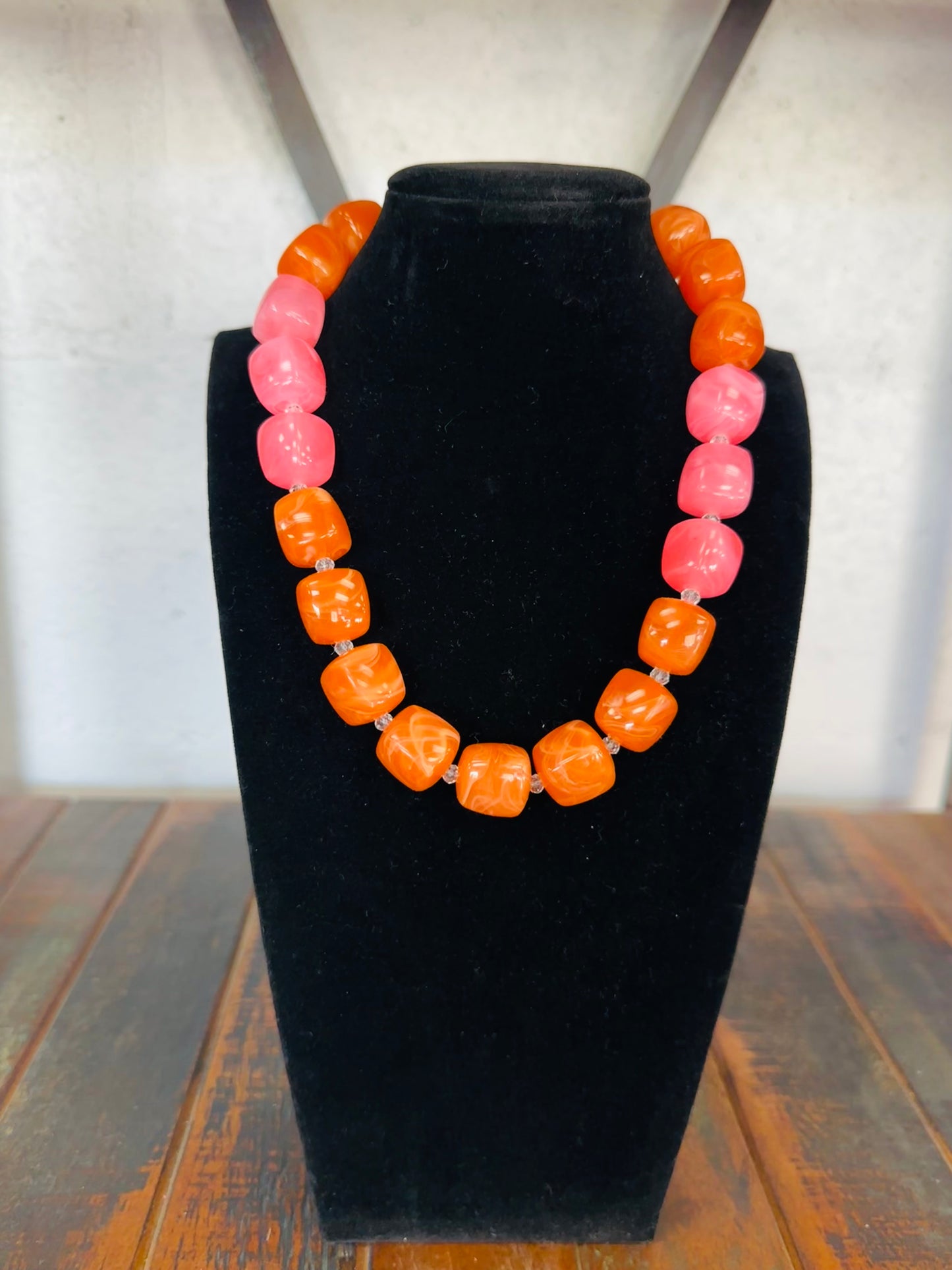 Pink + Orange Chunky Bead Color Block Necklace