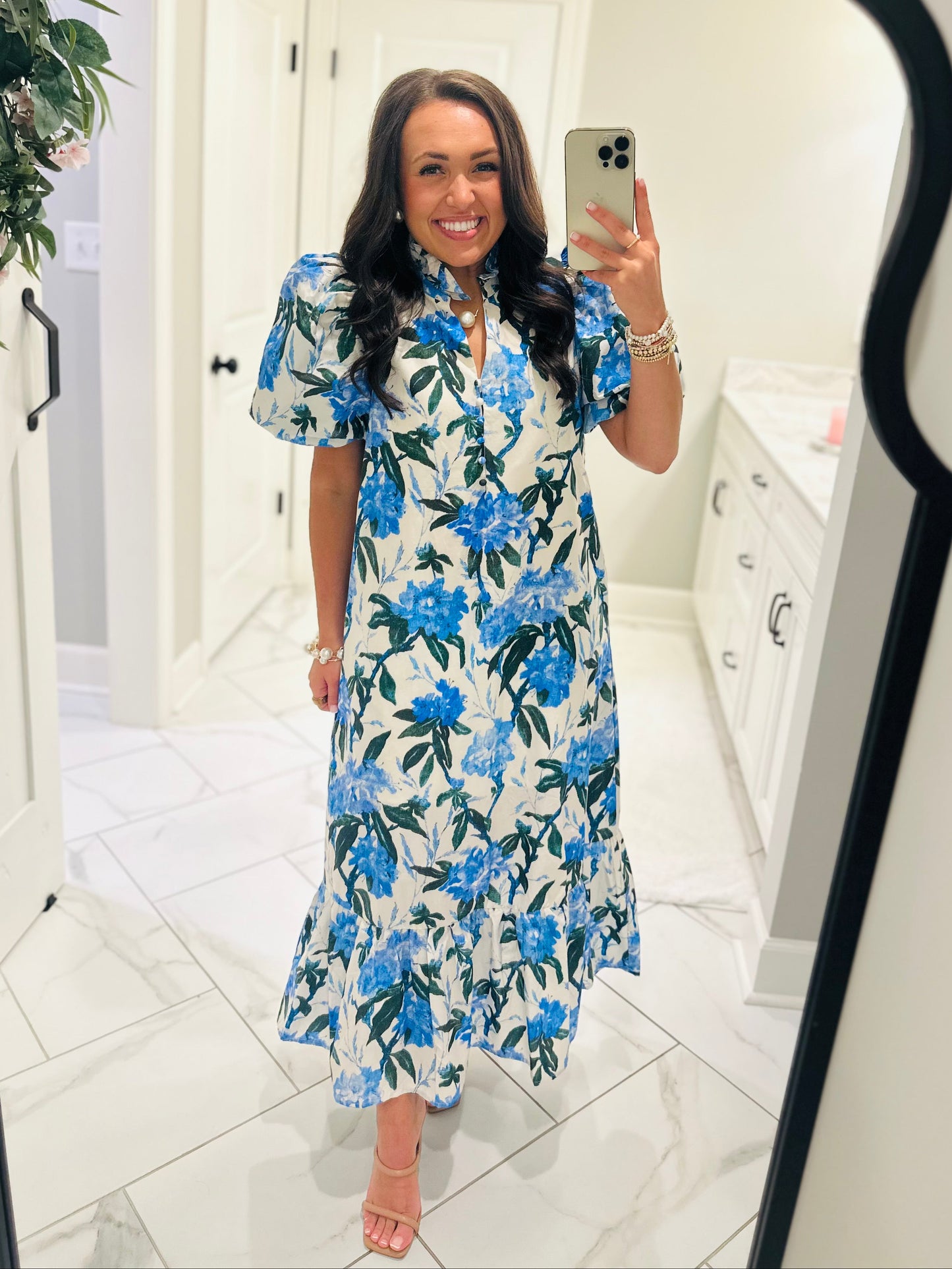 The Jane Blue Floral Midi Dress