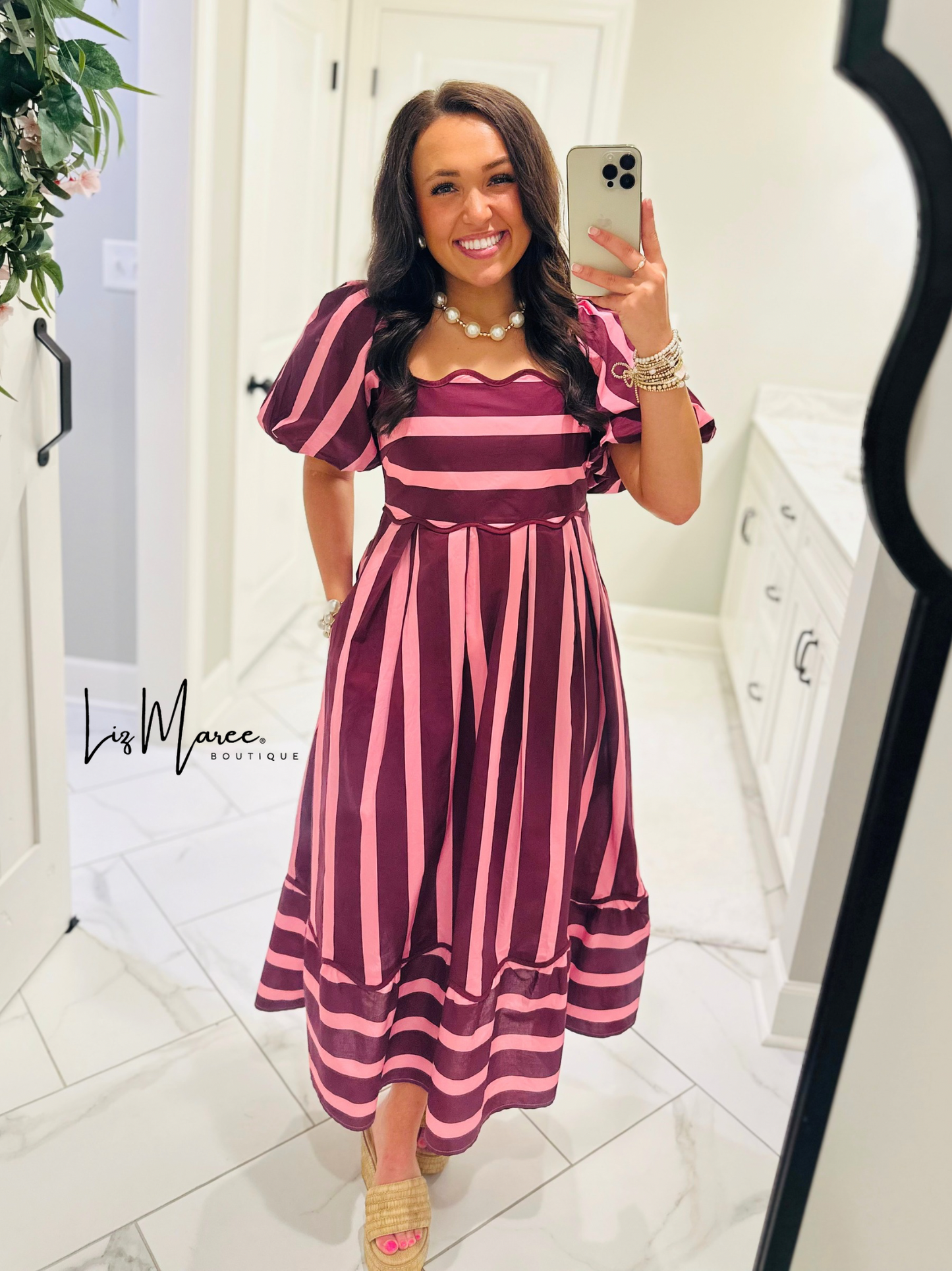 The Reagan Plum Striped Midi Dress