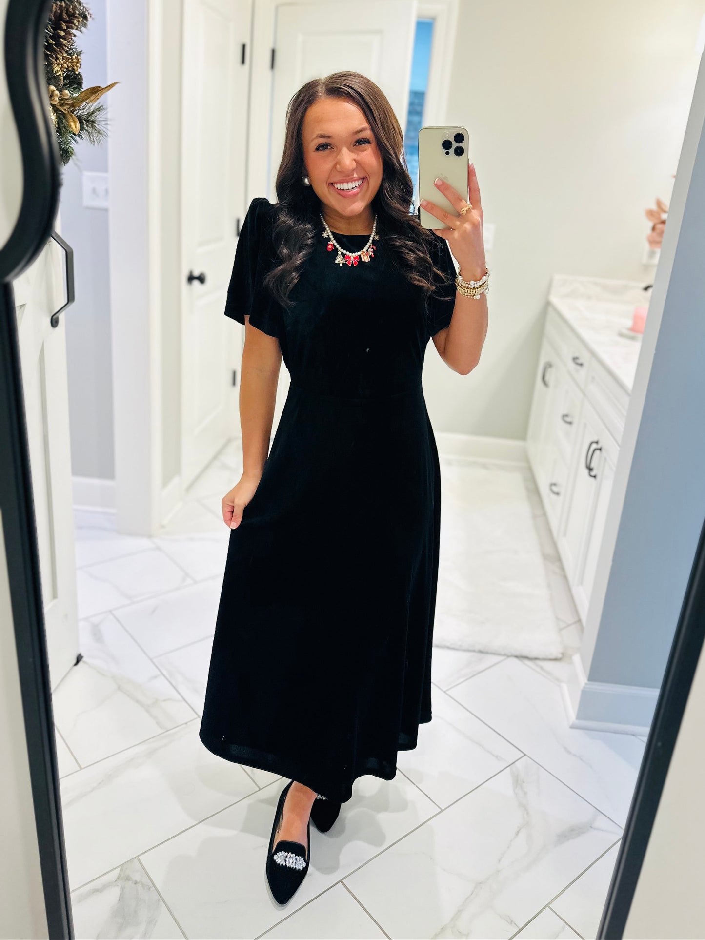 The Mary Black Velvet A-line Midi Dress