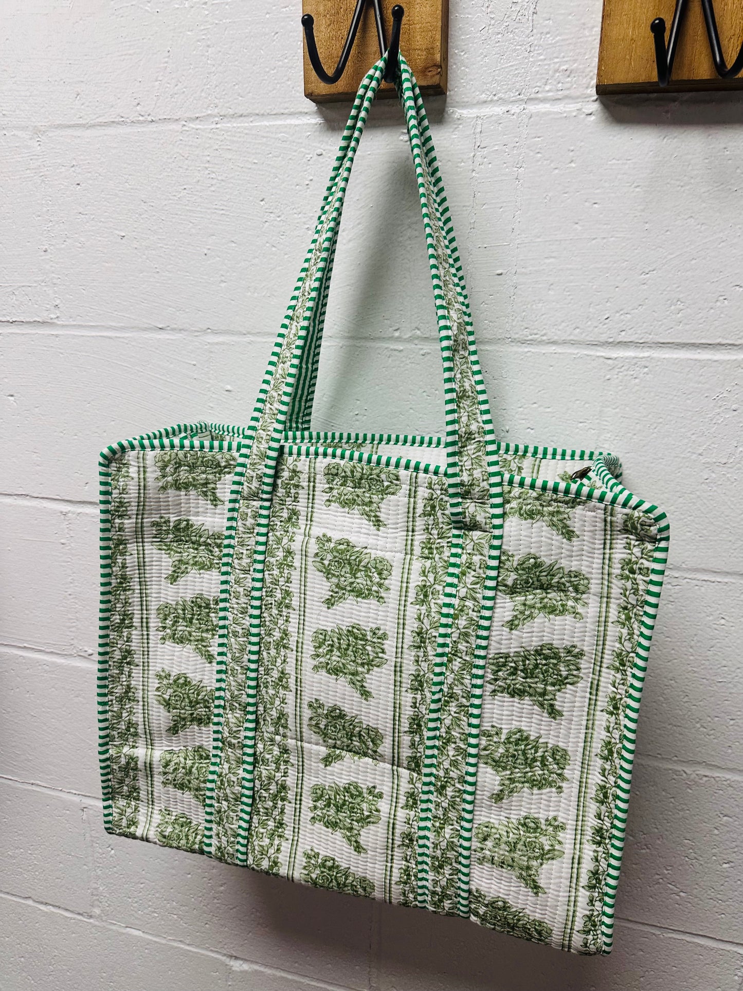 The Green + White Floral Quilted Tote Bag