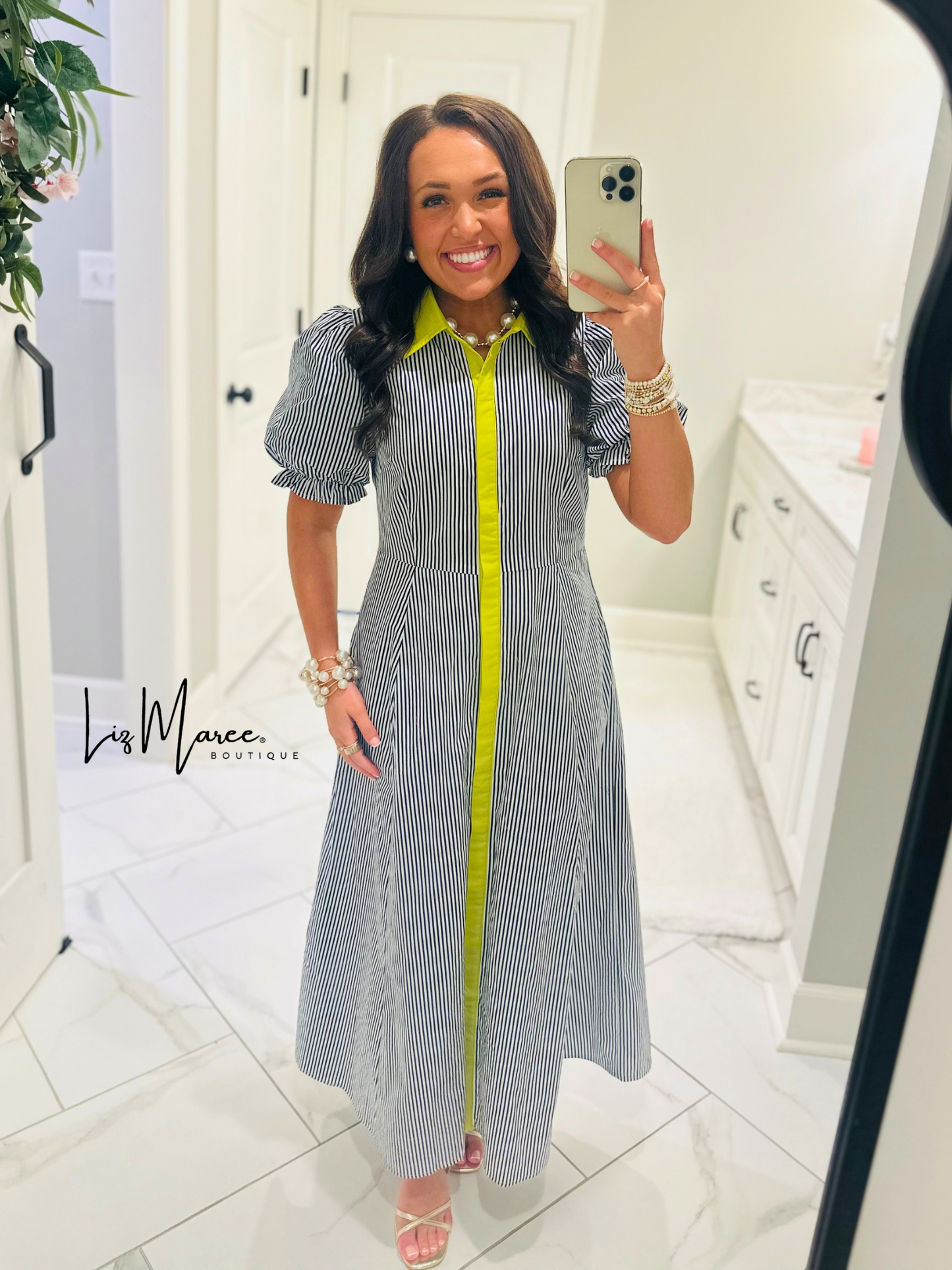 The Remy Navy Striped Midi Dress