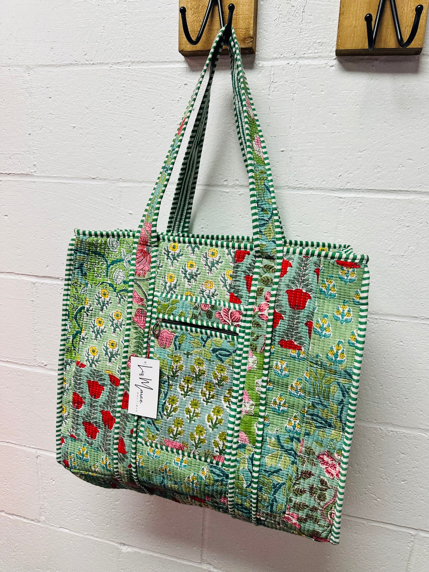 The Green Patchwork Quilted Tote Bag