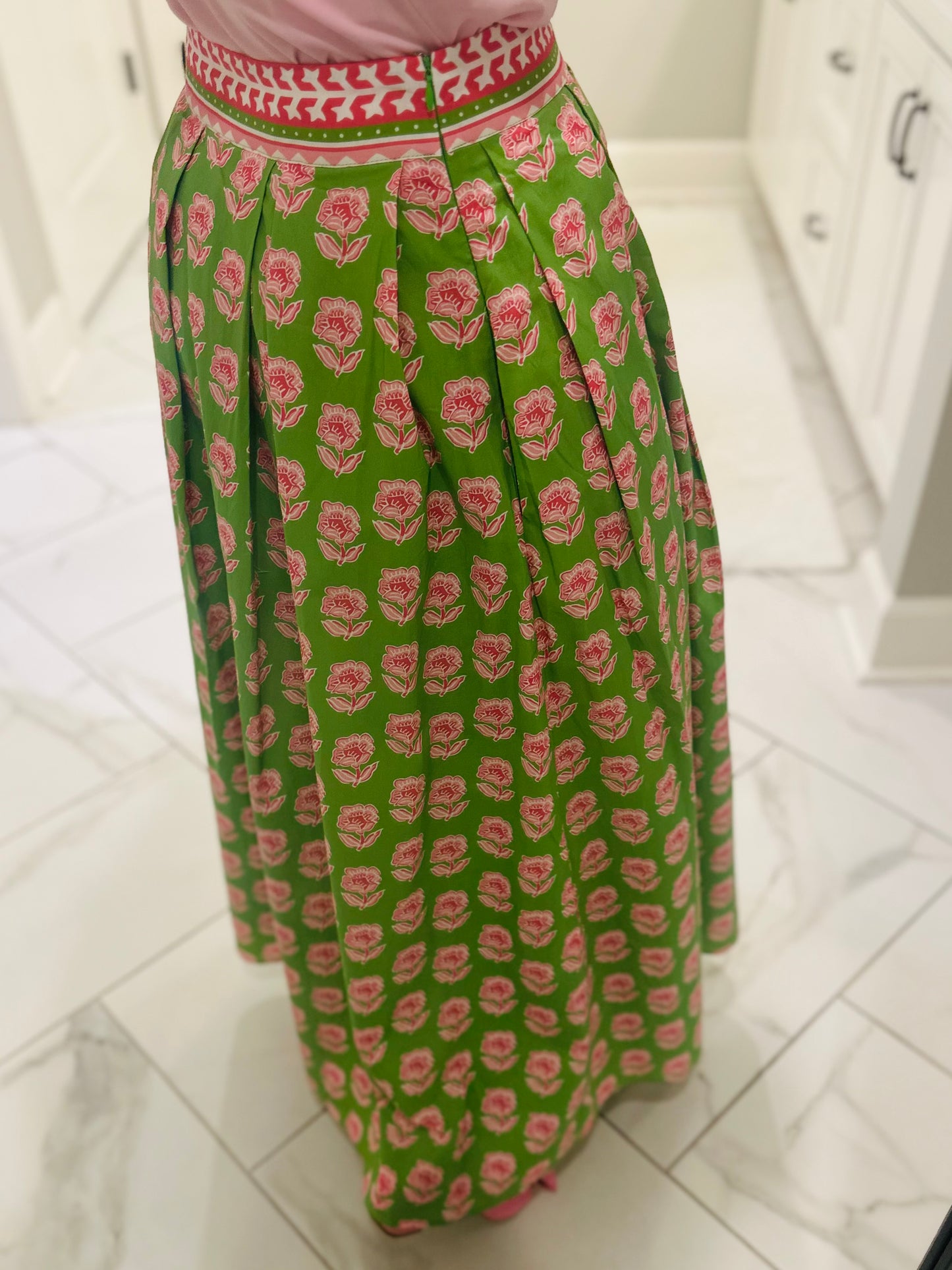 The Sophie Green Floral Midi Skirt