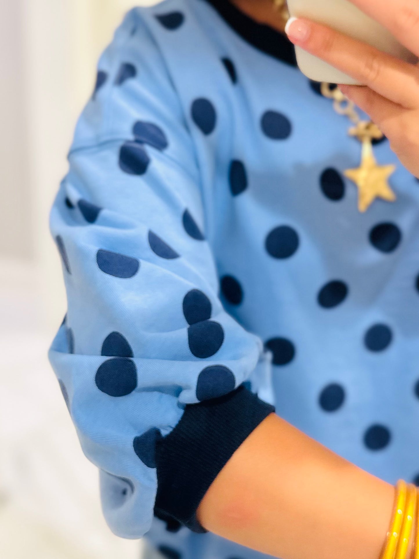 The Ainsley Blue Polka Dot Top