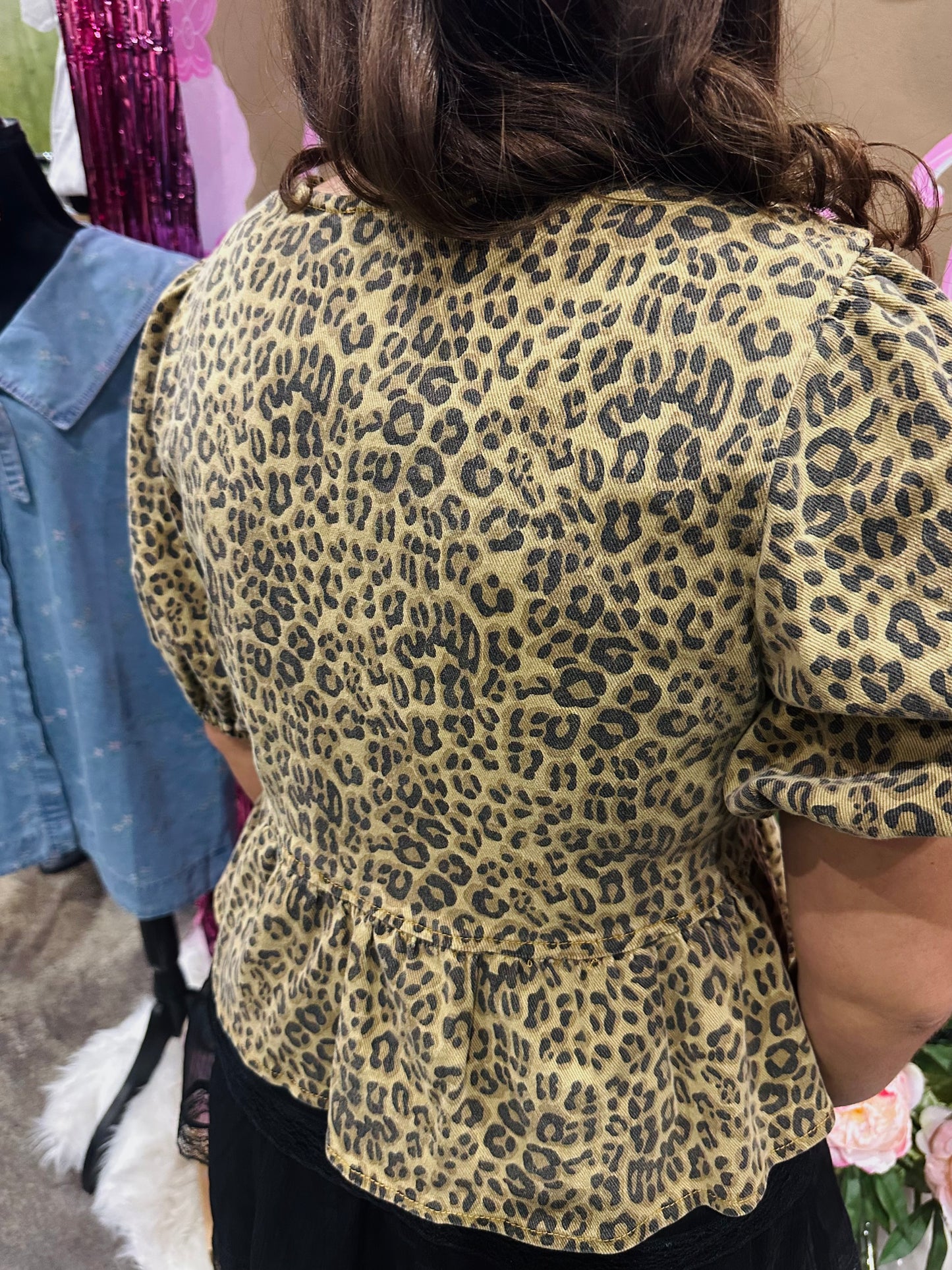 The Lenny Leopard Denim Front Bow Tie Top