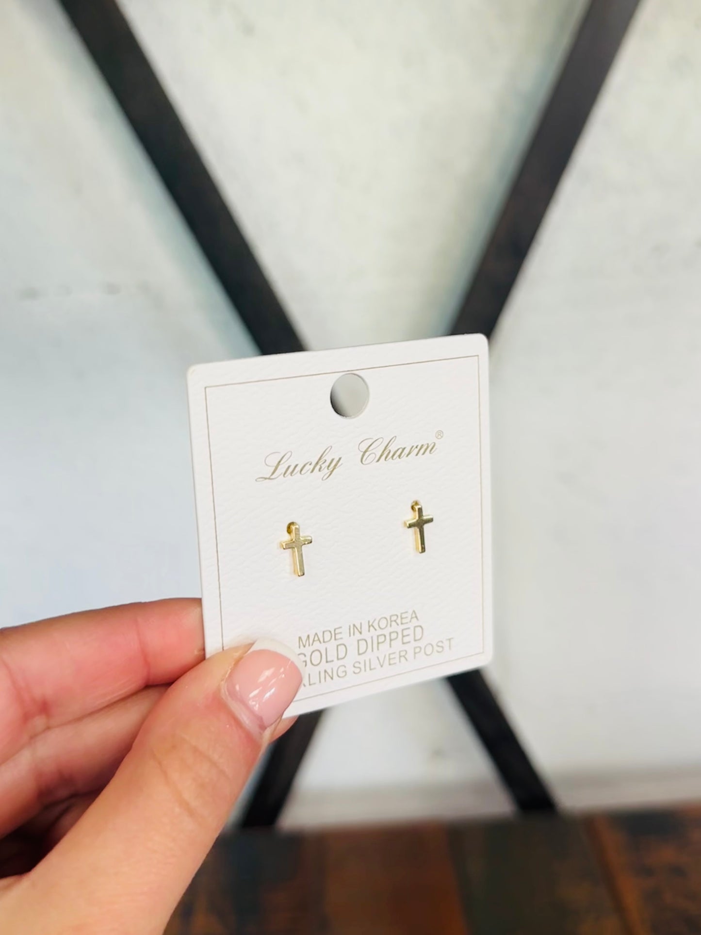 Gold Cross Stud Earring