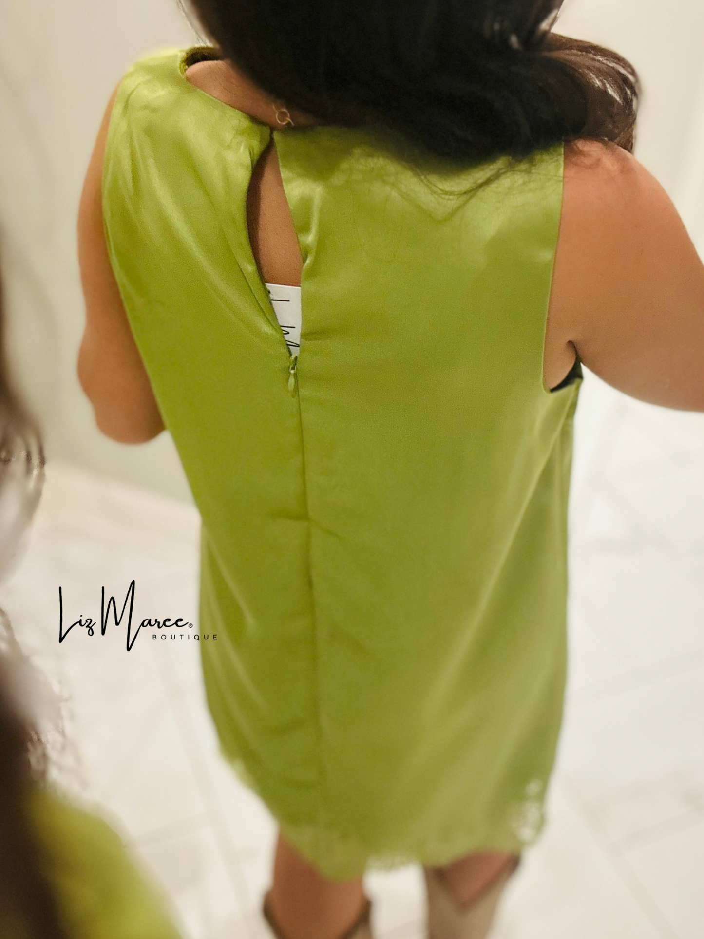 The Lola Olive Green Satin Lace Dress