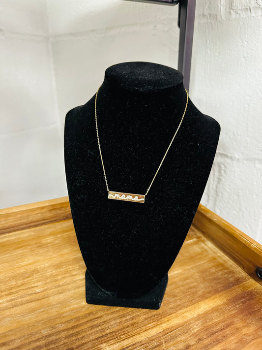 Gold Cubic Zirconia Mama Bar Pendant Necklace