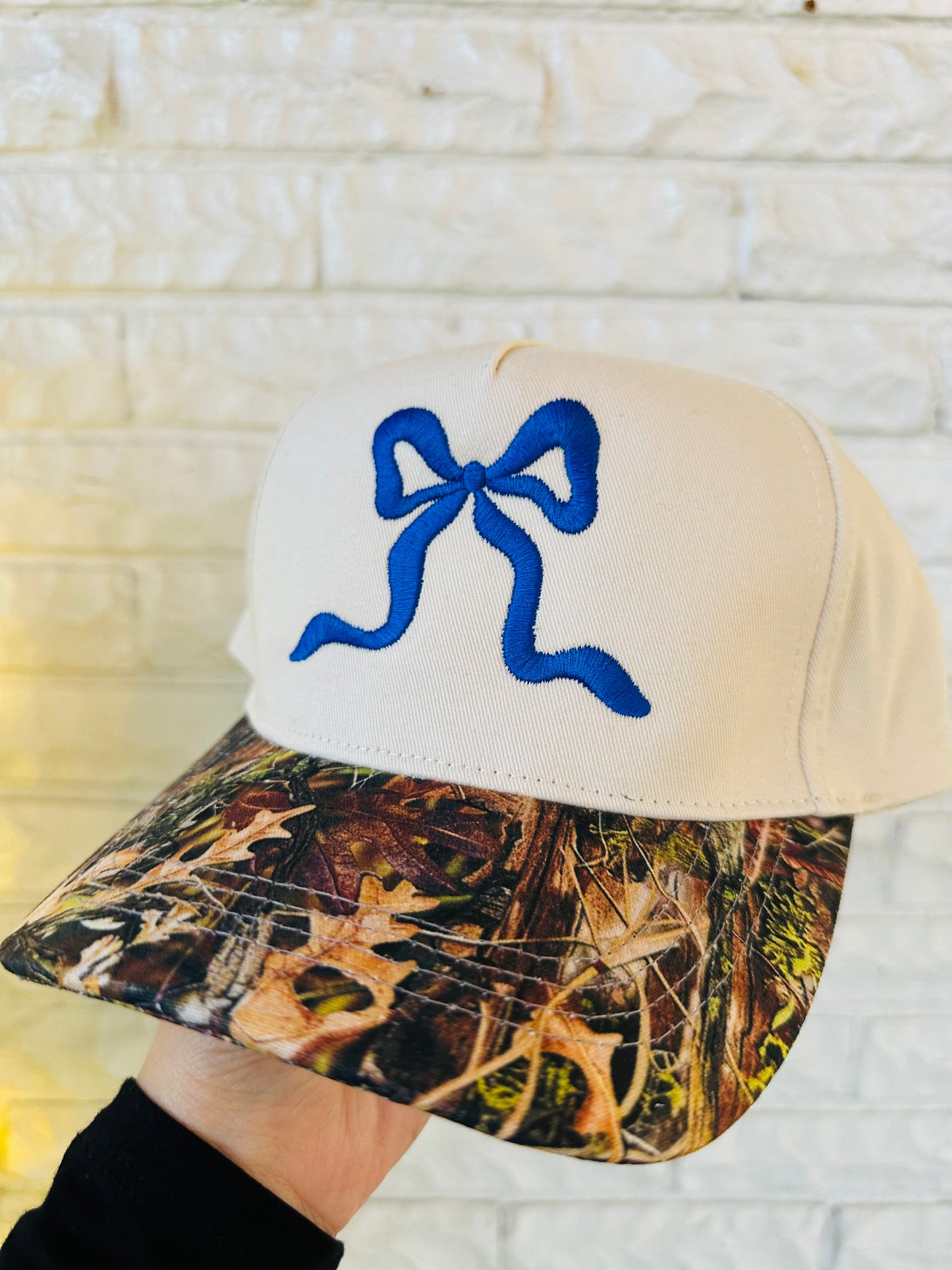 The Royal Blue Bow + Camo Trucker Hat