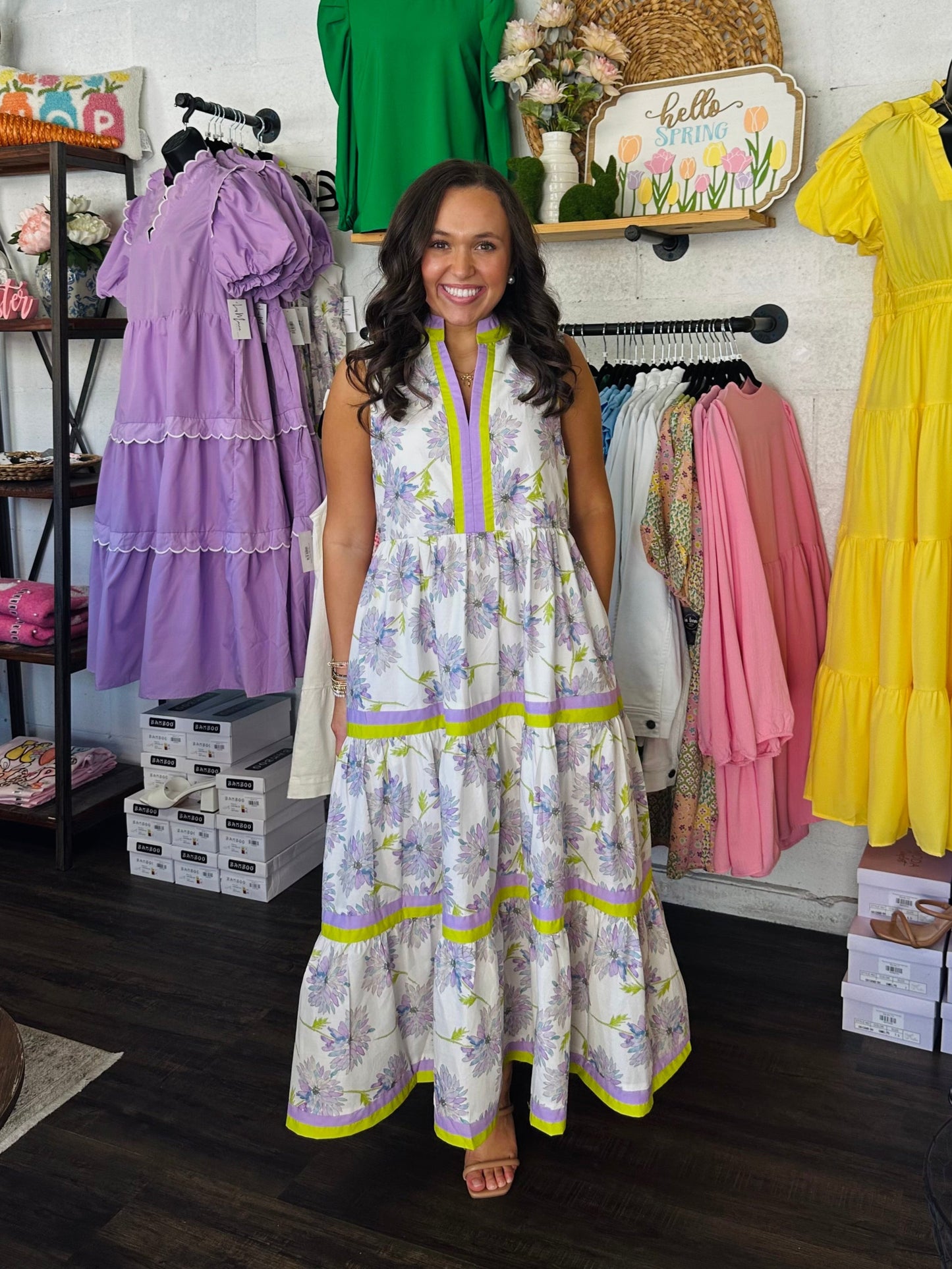 The Lollie Lavender + Lime Midi Dress