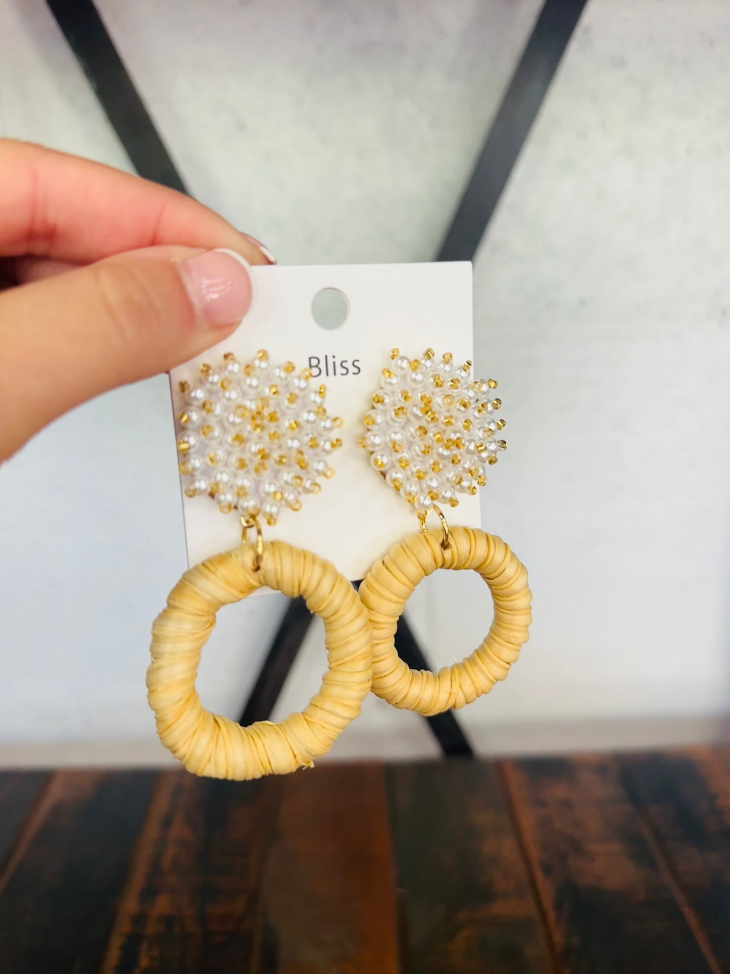 Pearl Cluster Rattan Wrap Dangle Earring