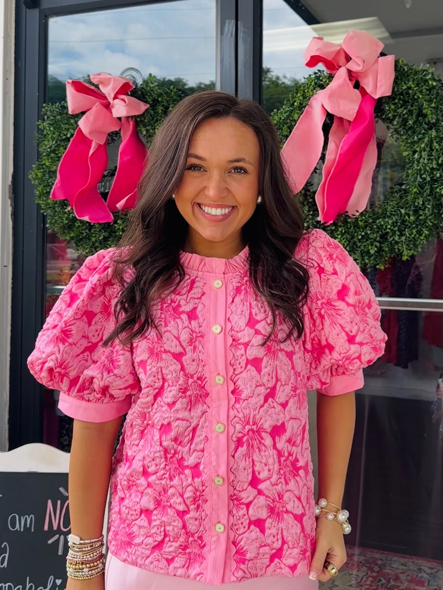 The Clara Pink Floral Jacquard Top