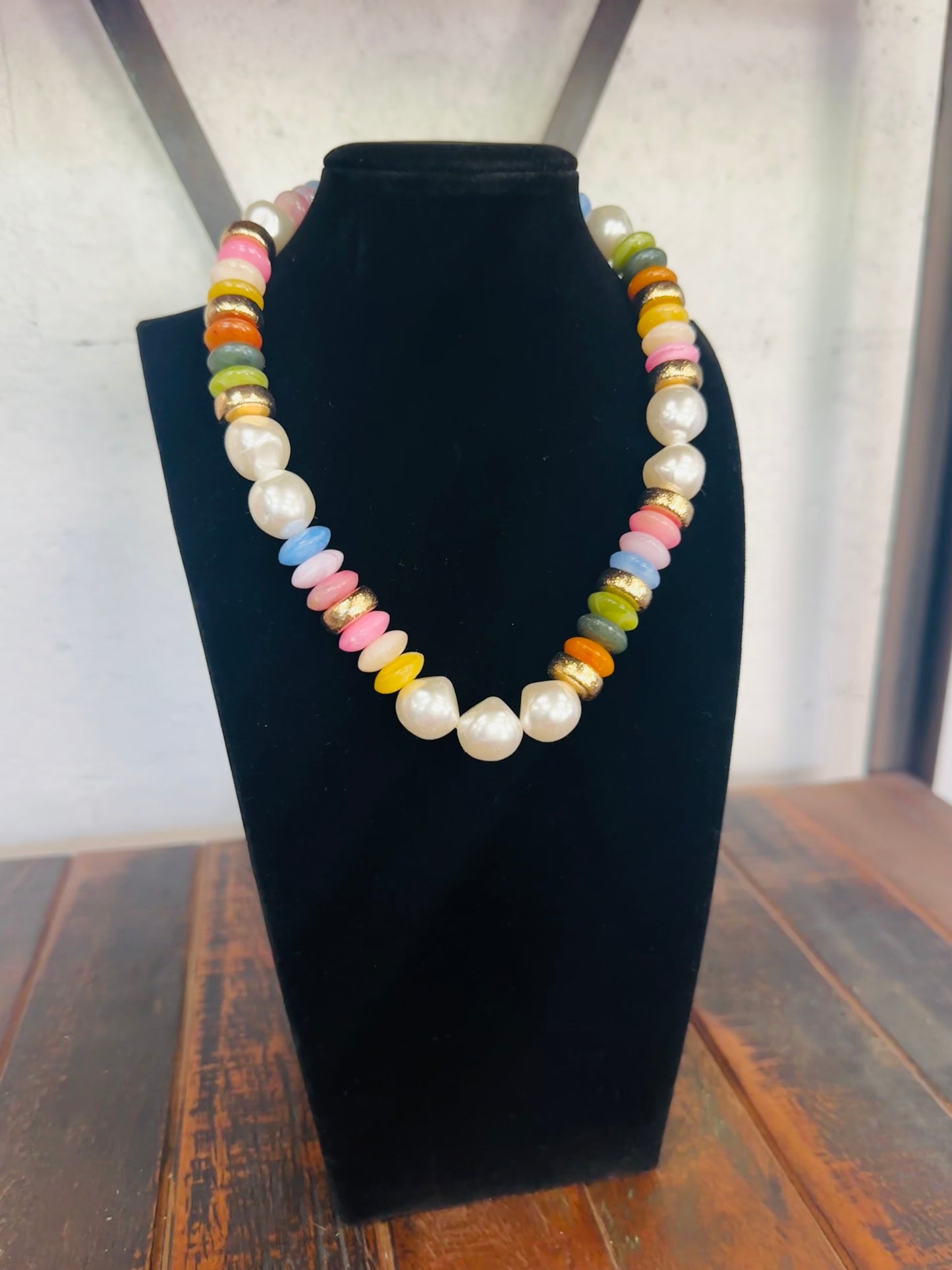 Multi + Gold Pearl Bead Necklace