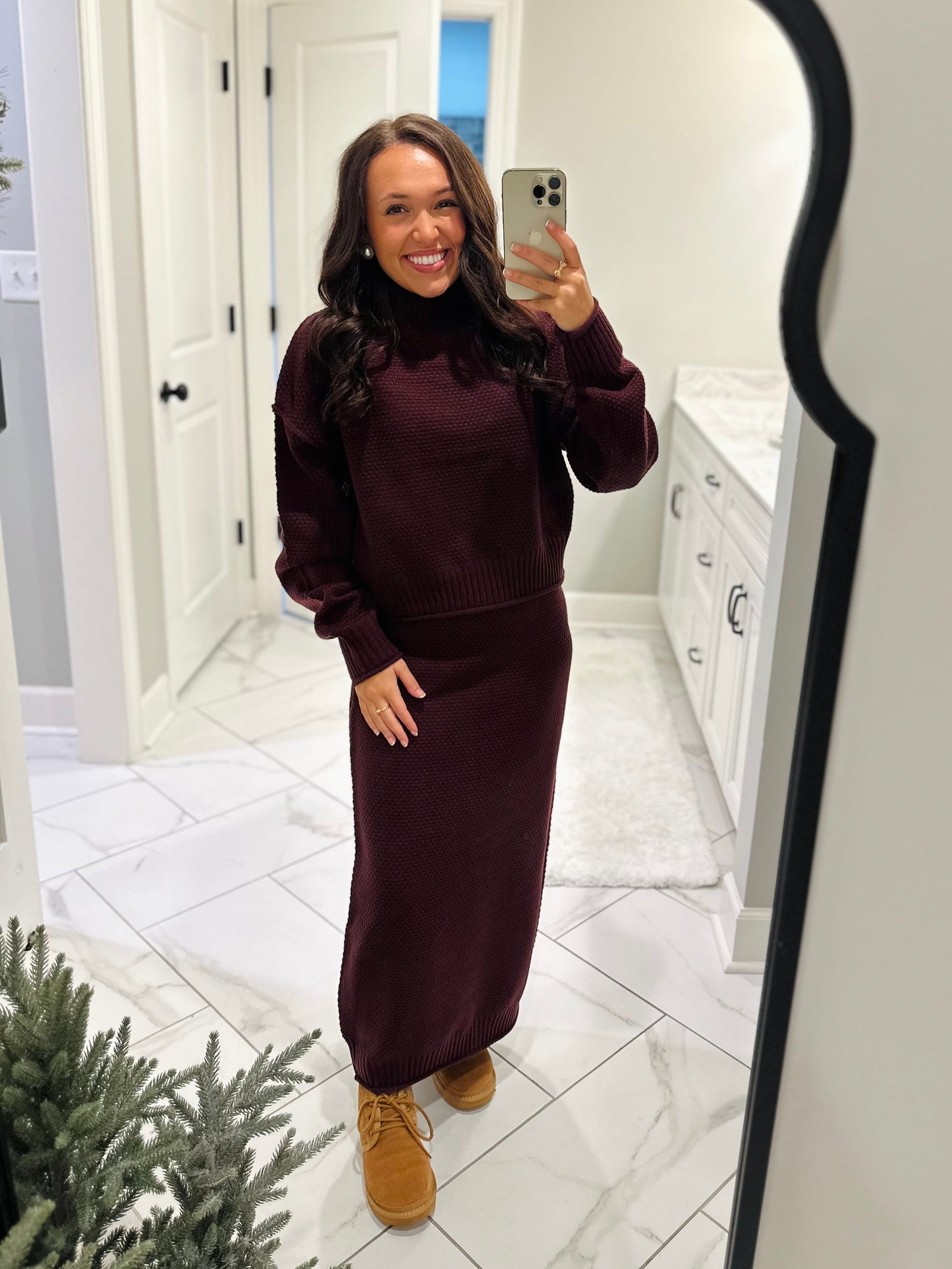 The Denver Maroon Sweater & Skirt Set